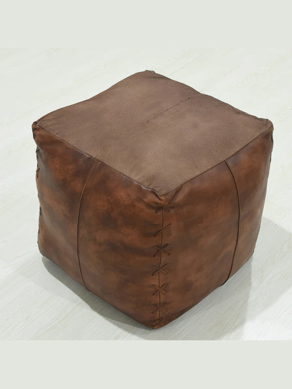 Copper Crossroads Leather Pouf