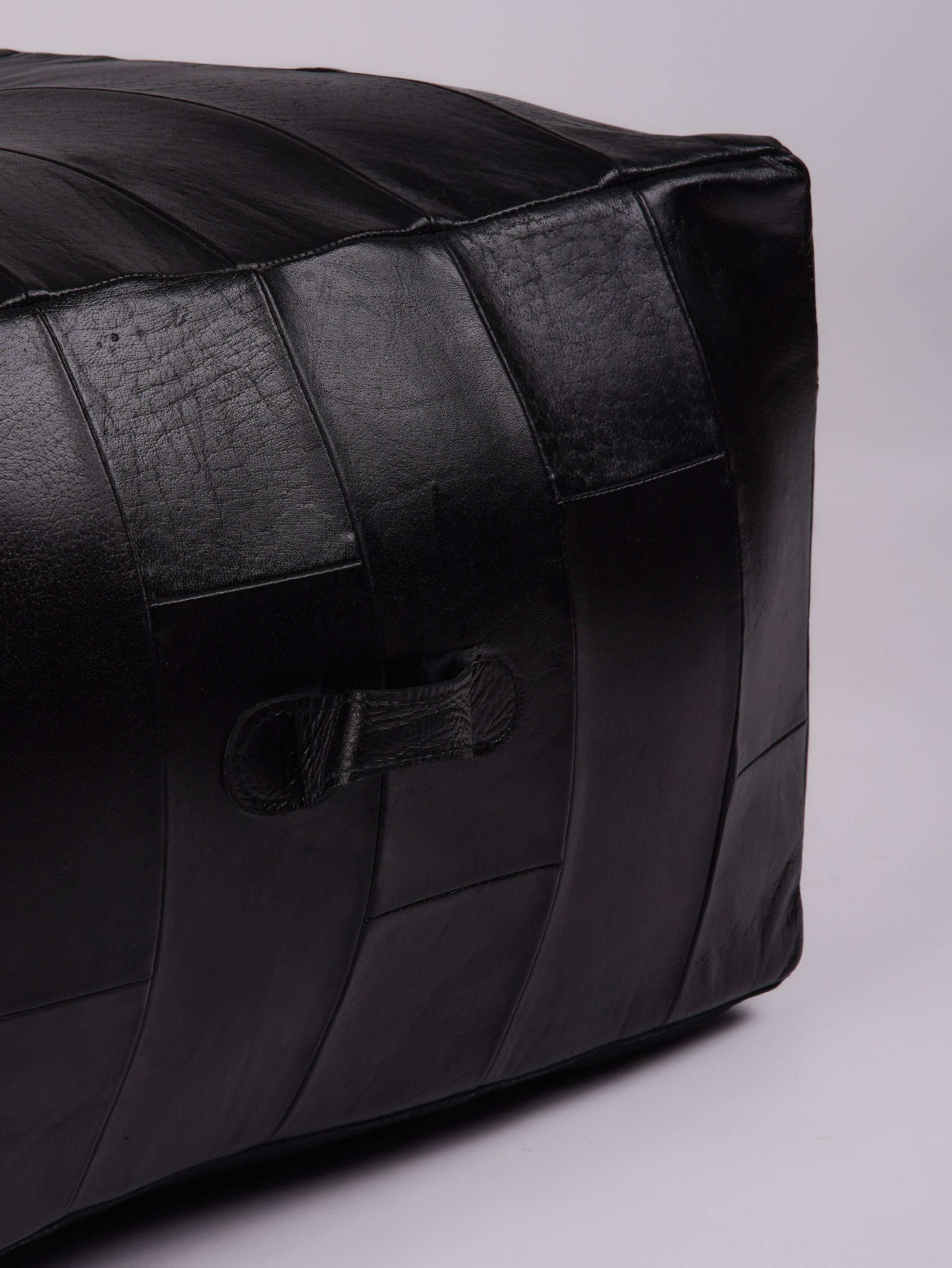 Square Buffalo Leather Pouf – Metropolitan Luxe Ottoman | Handmade | Black | Filled