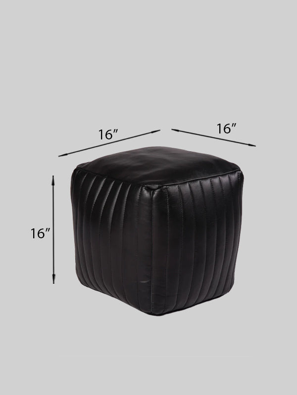 Round Buffalo Leather Pouf โ Eclipse Ottoman | Handmade | Black | Filled