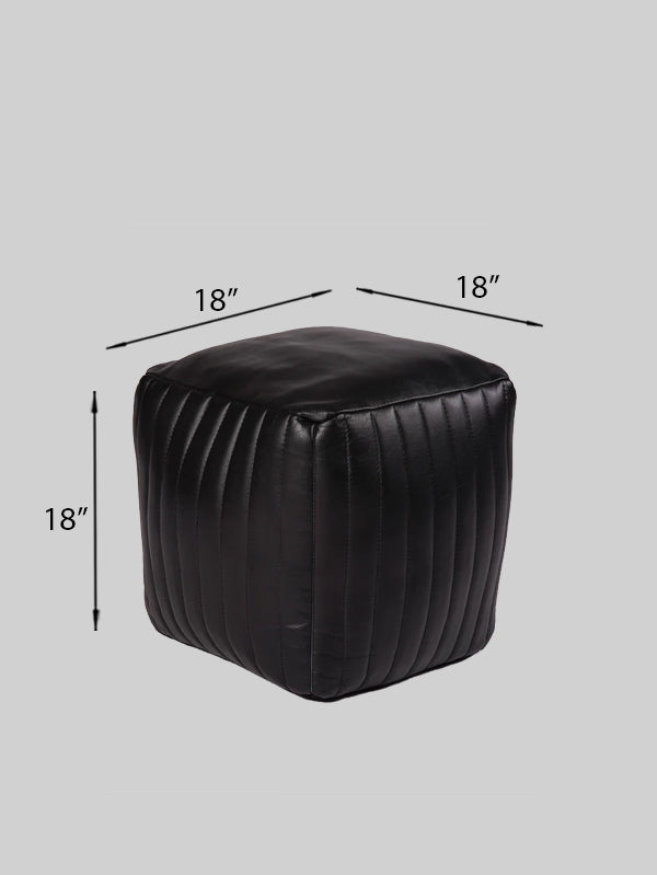 Round Buffalo Leather Pouf โ Eclipse Ottoman | Handmade | Black | Filled