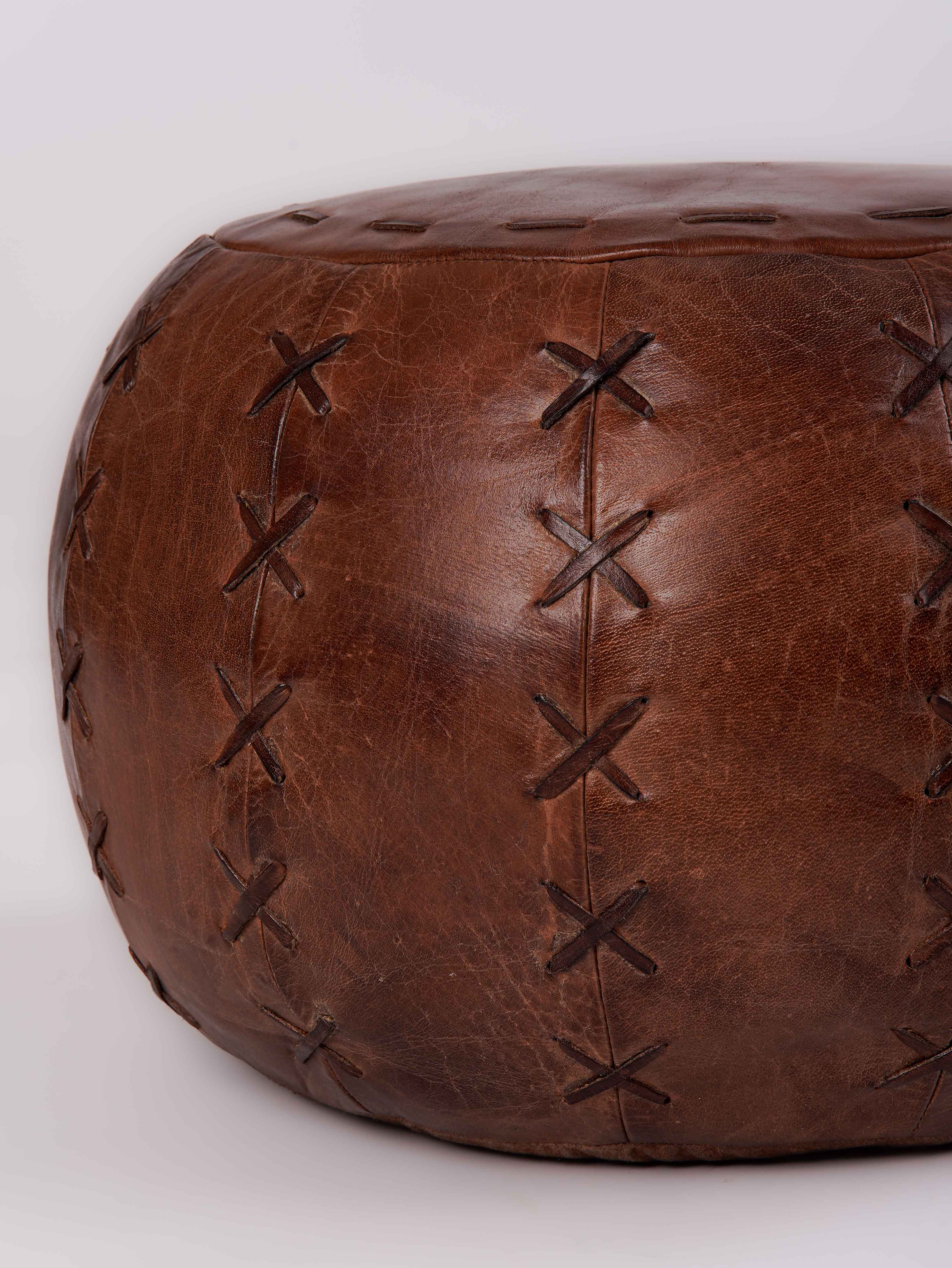 Artisan Stitch Leather Pouf