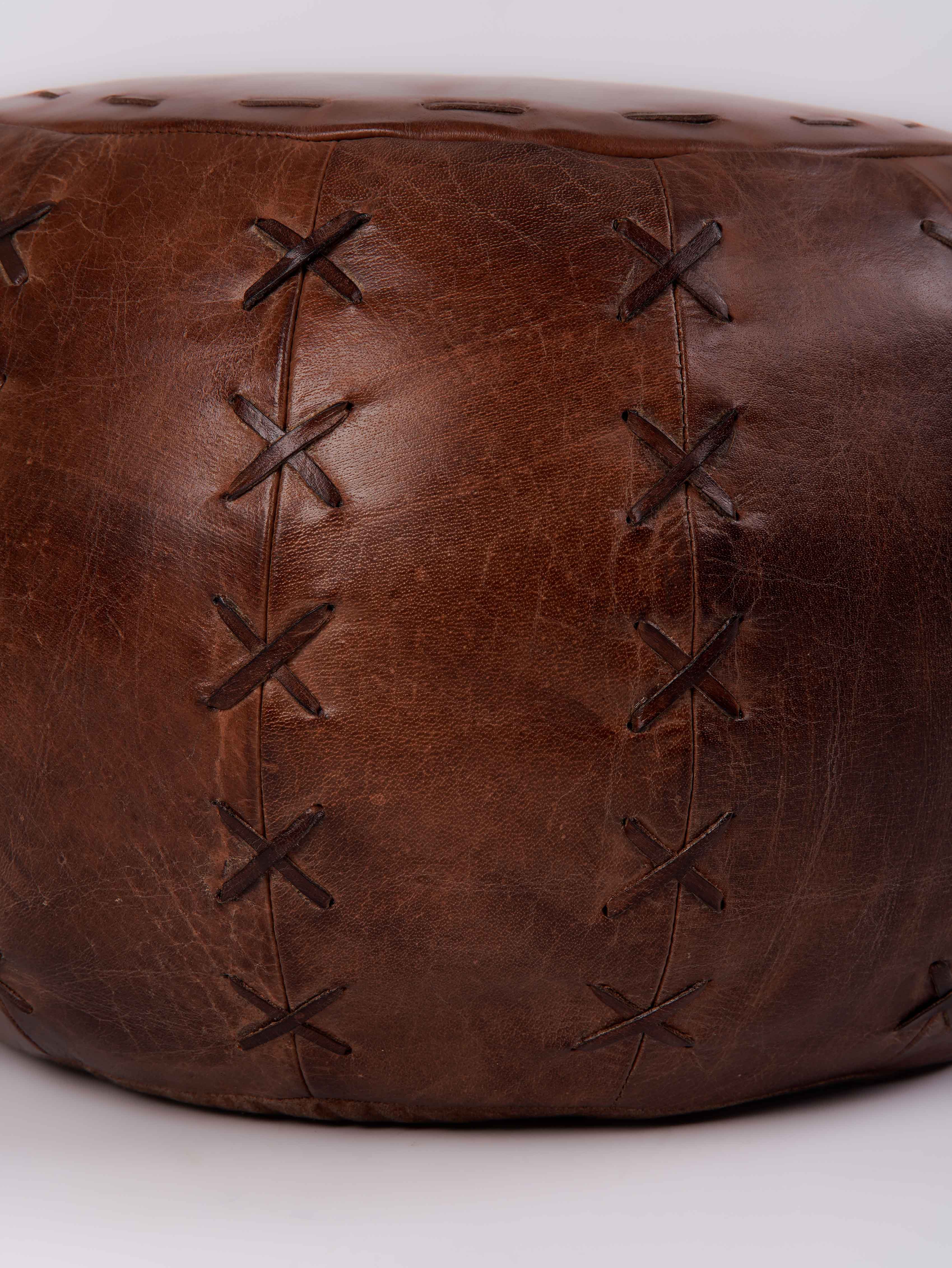 Artisan Stitch Leather Pouf
