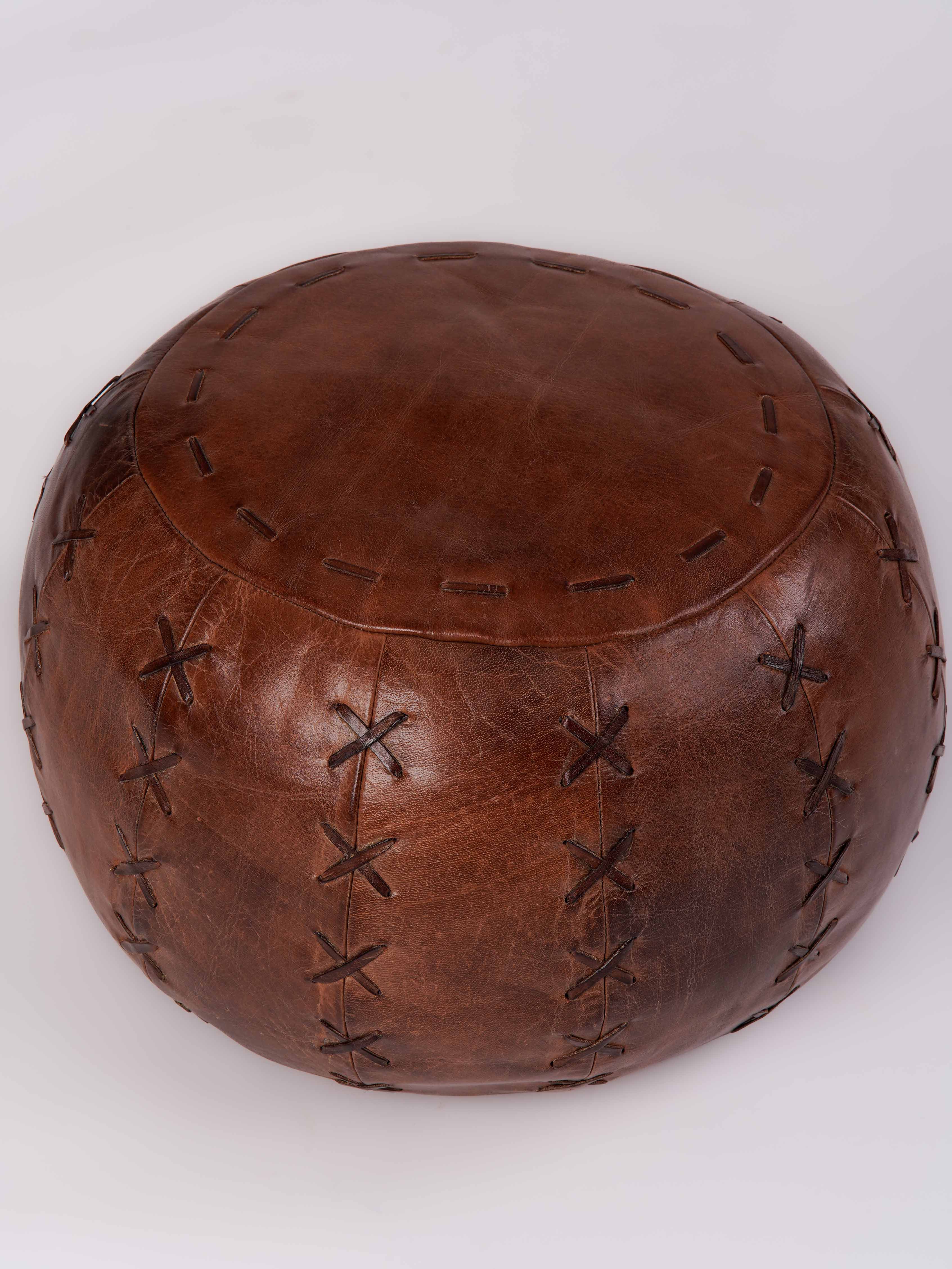 Artisan Stitch Leather Pouf