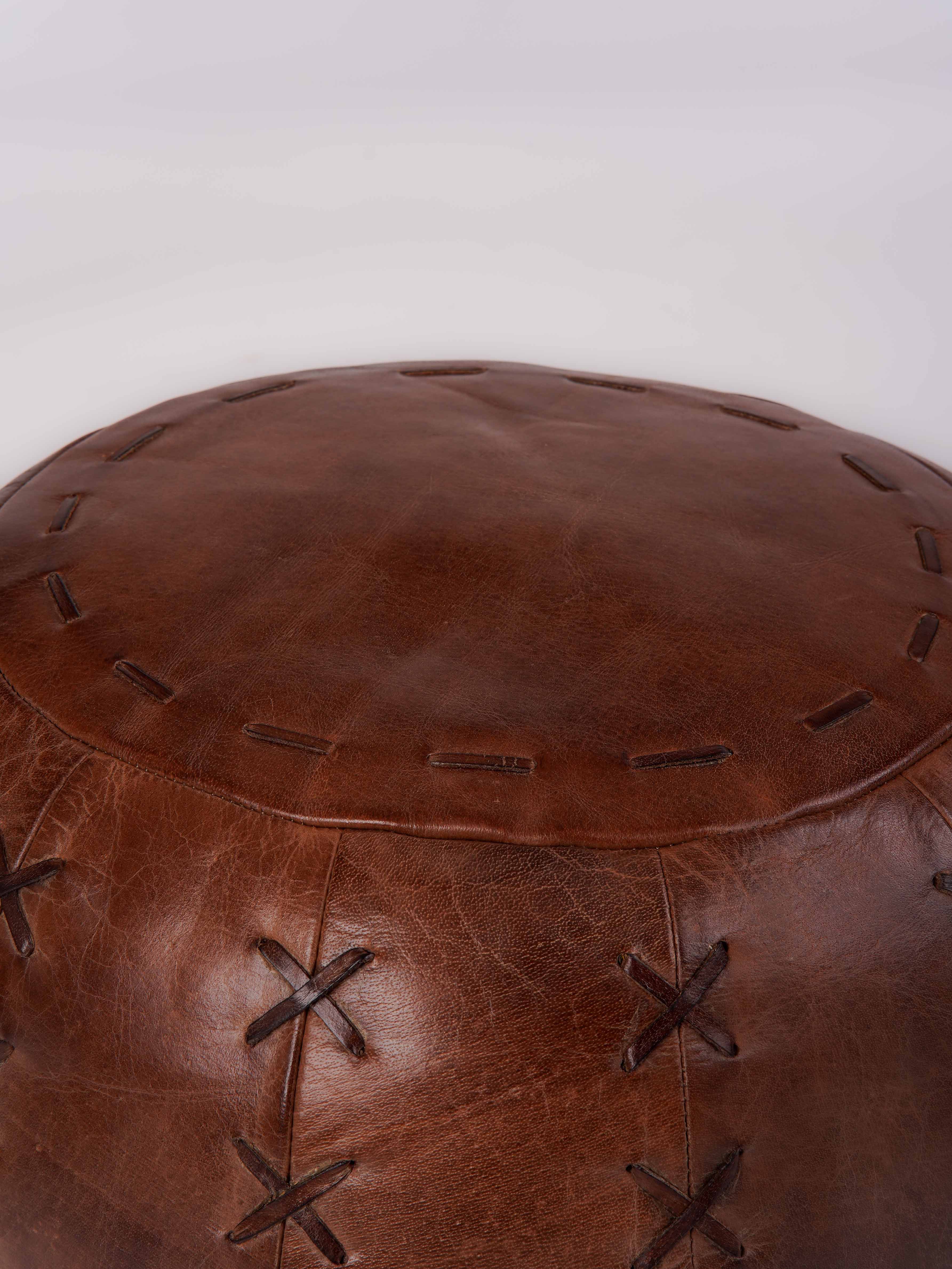 Artisan Stitch Leather Pouf