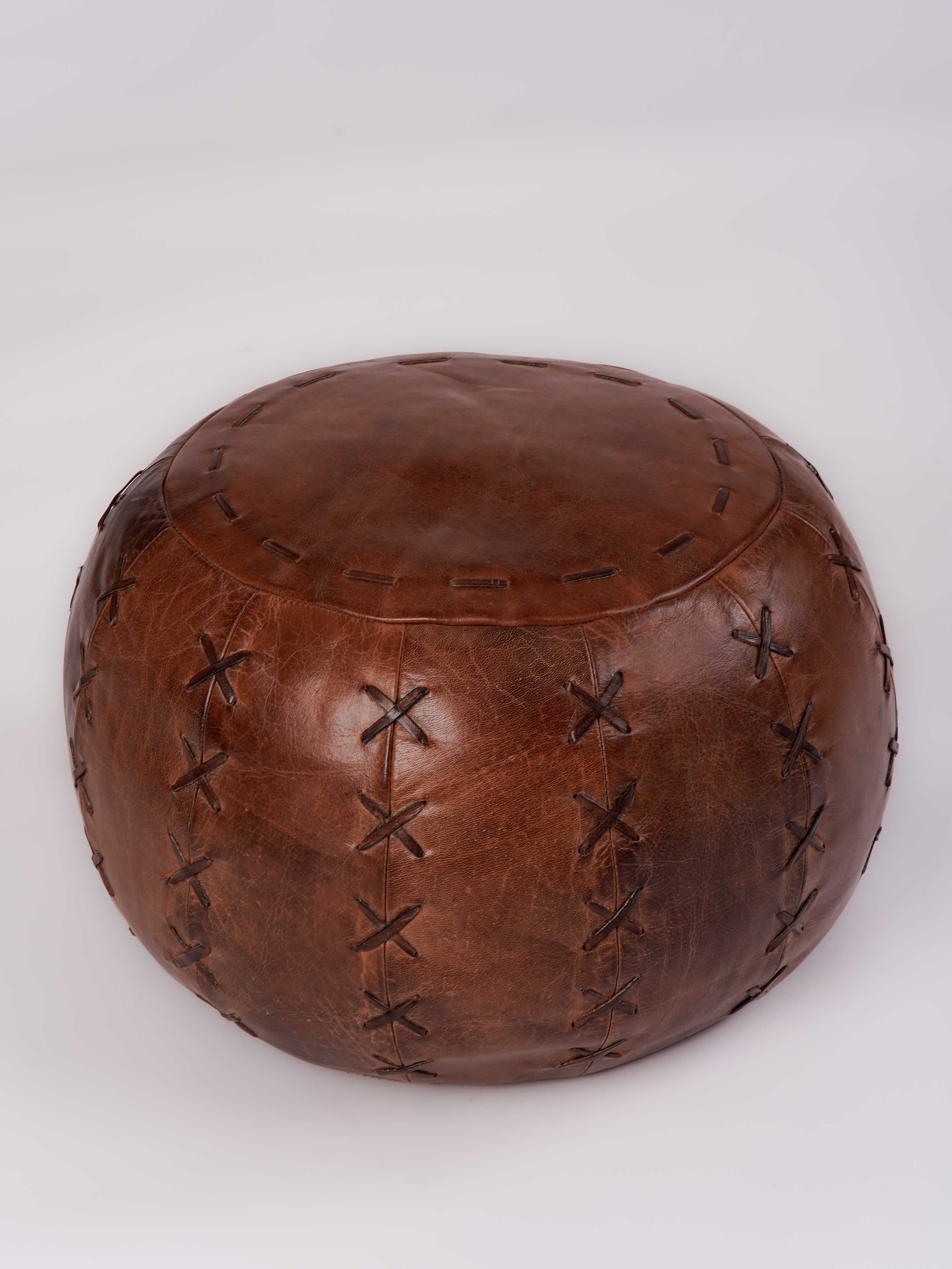 Artisan Stitch Leather Pouf