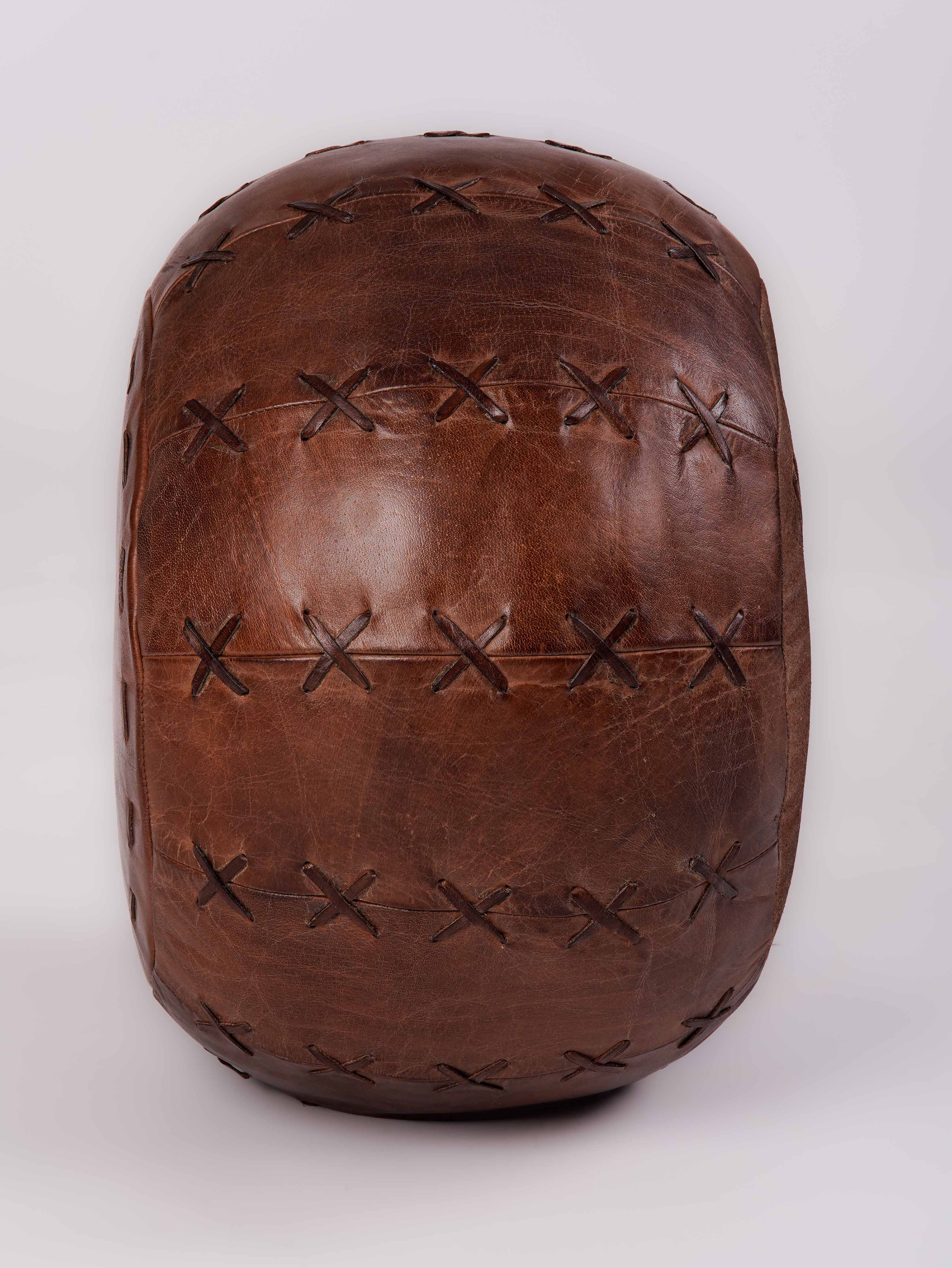 Artisan Stitch Leather Pouf