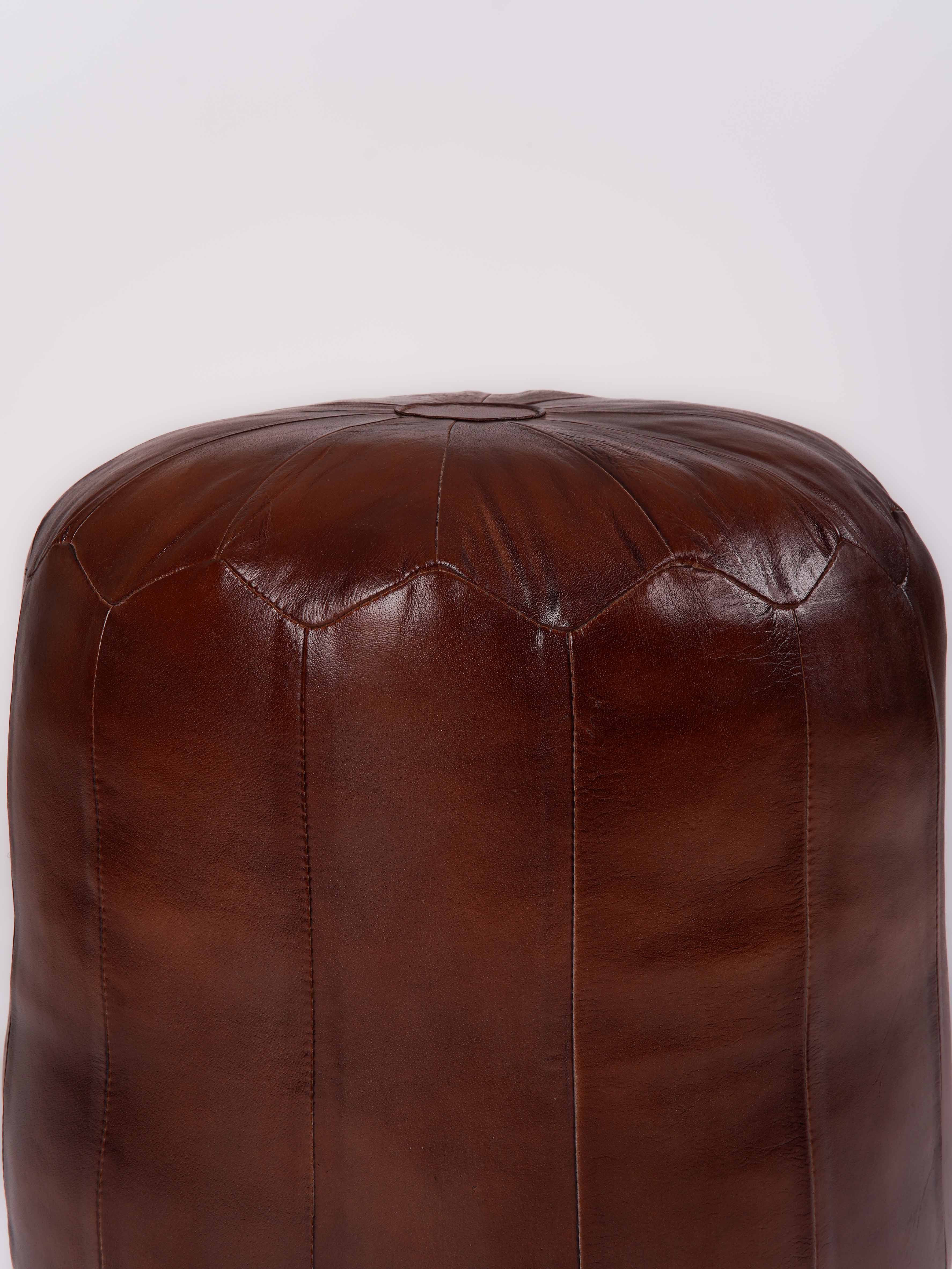 Handmade Buffalo Leather Pouf – Round Ottoman, Filled – Sienna Satchel