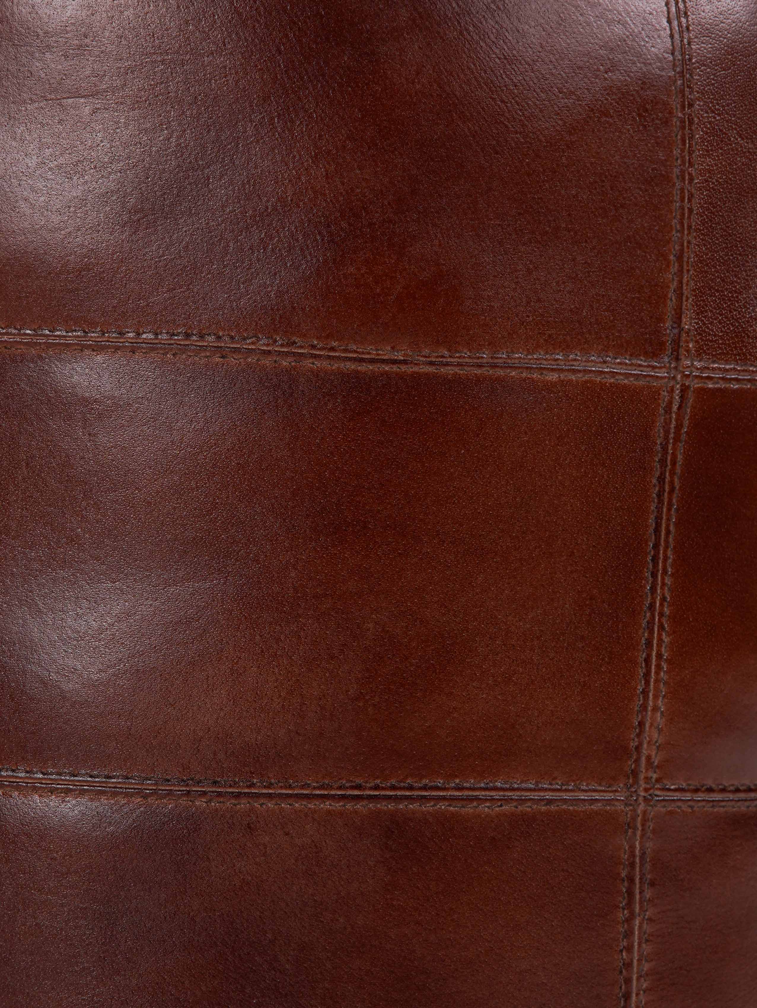 Round Buffalo Leather Pouf – Bordeaux Classic Ottoman | Handmade | Brown | Filled