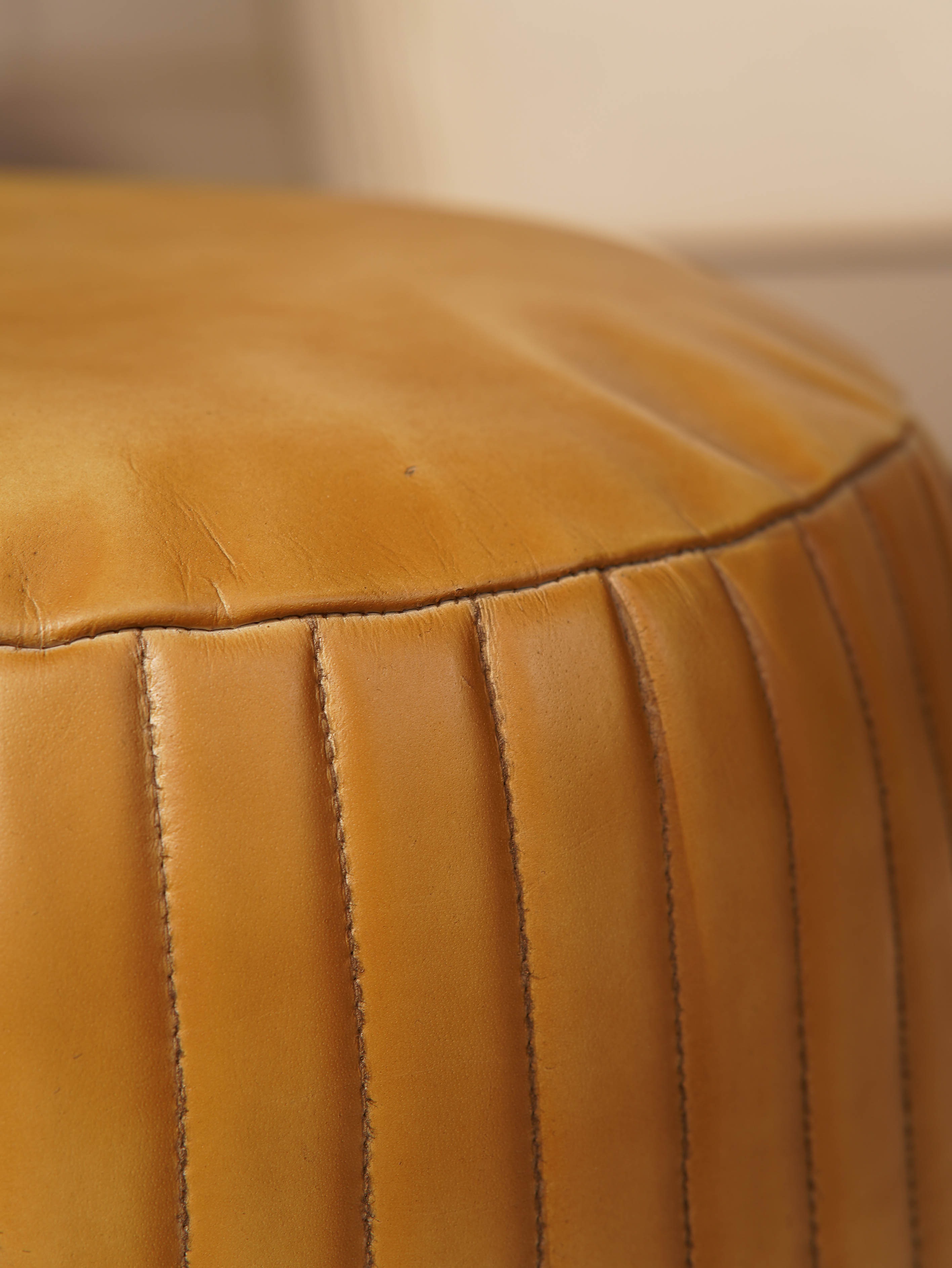 Sandstone Leather Pouf – Beige Ottoman | Handmade | Contemporary | Filled | Square & Round