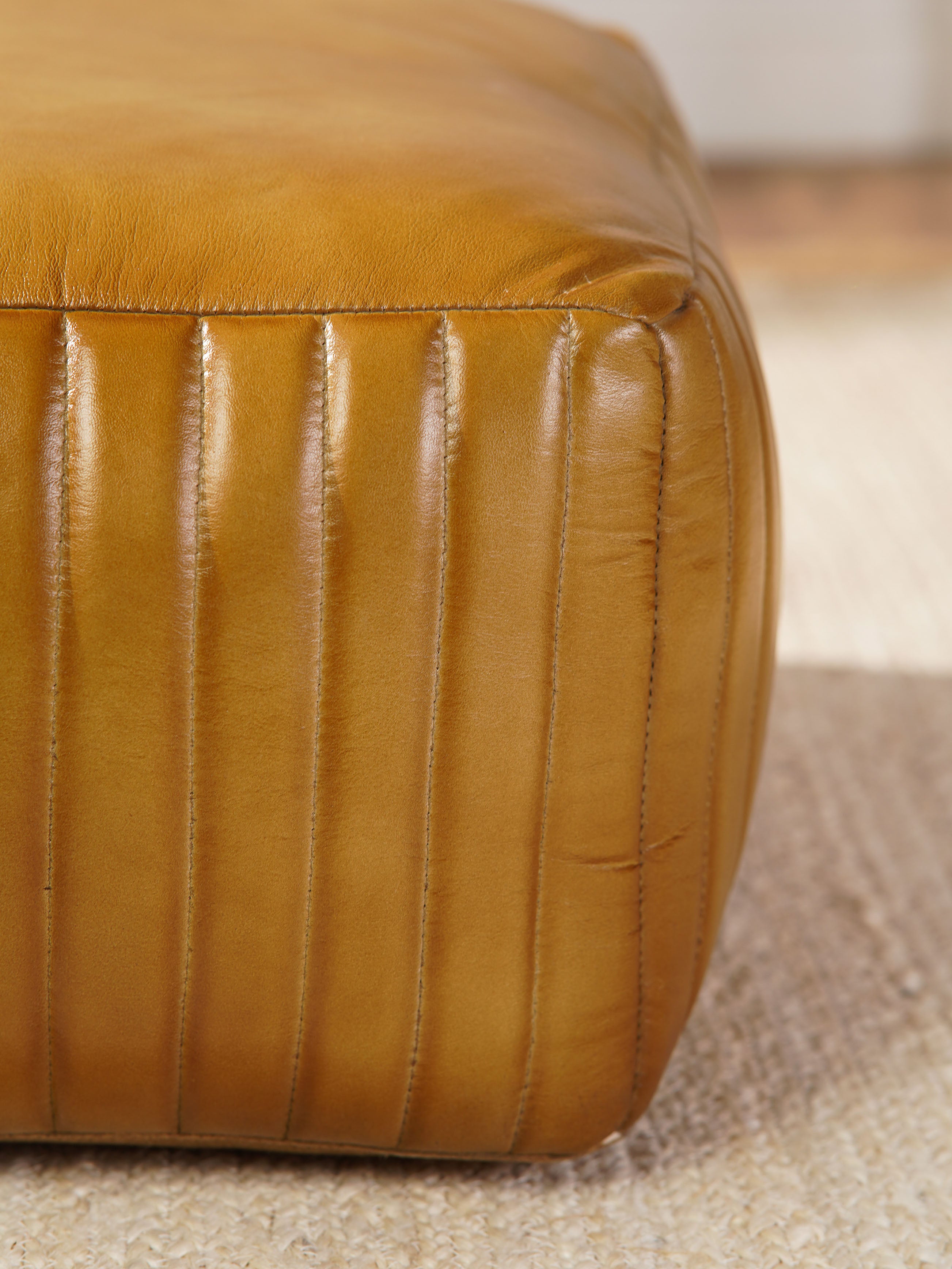Sandstone Leather Pouf – Beige Ottoman | Handmade | Contemporary | Filled | Square & Round