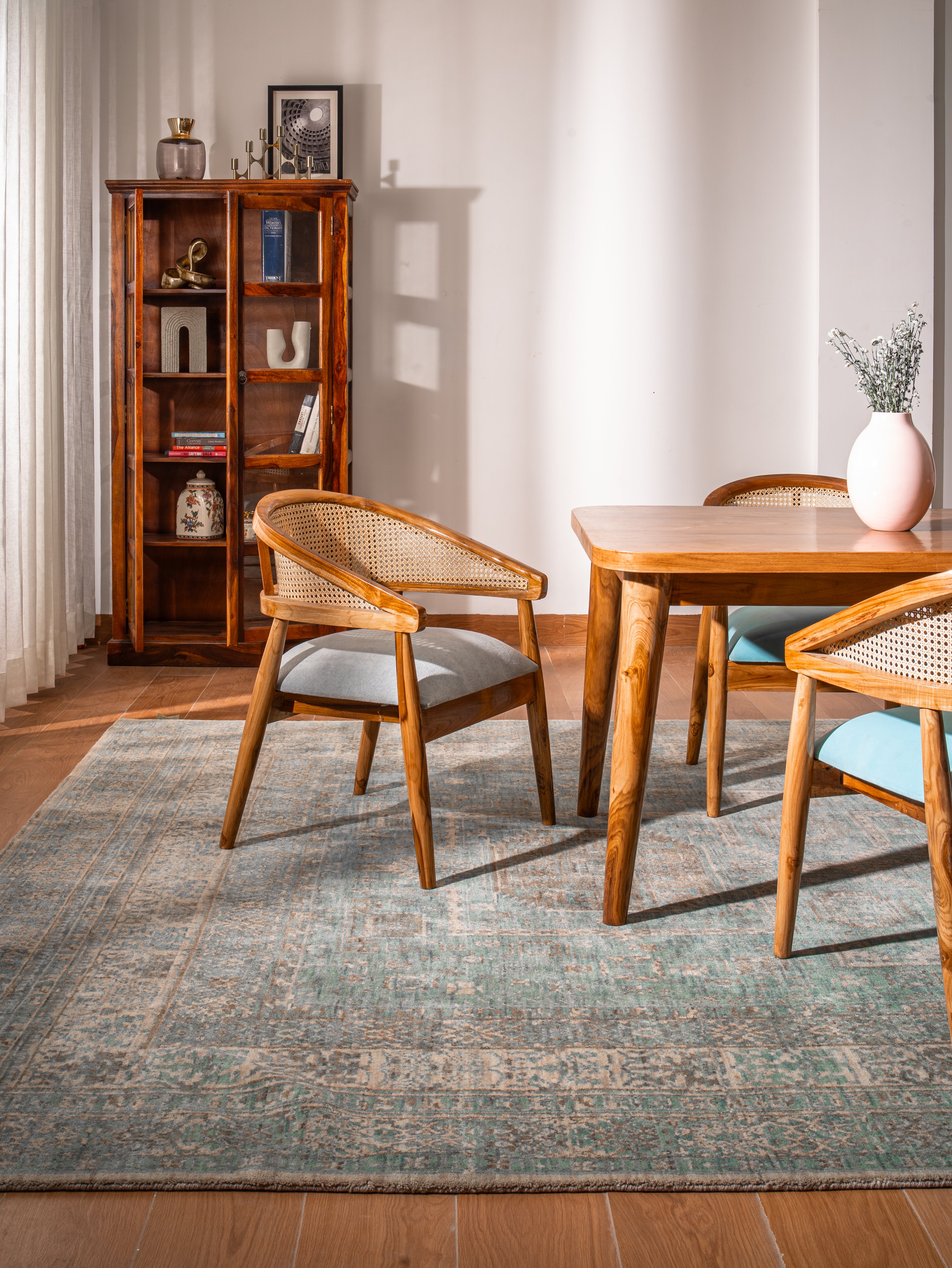 Opal Hand Knotted Green Beige Oriental Area Rug