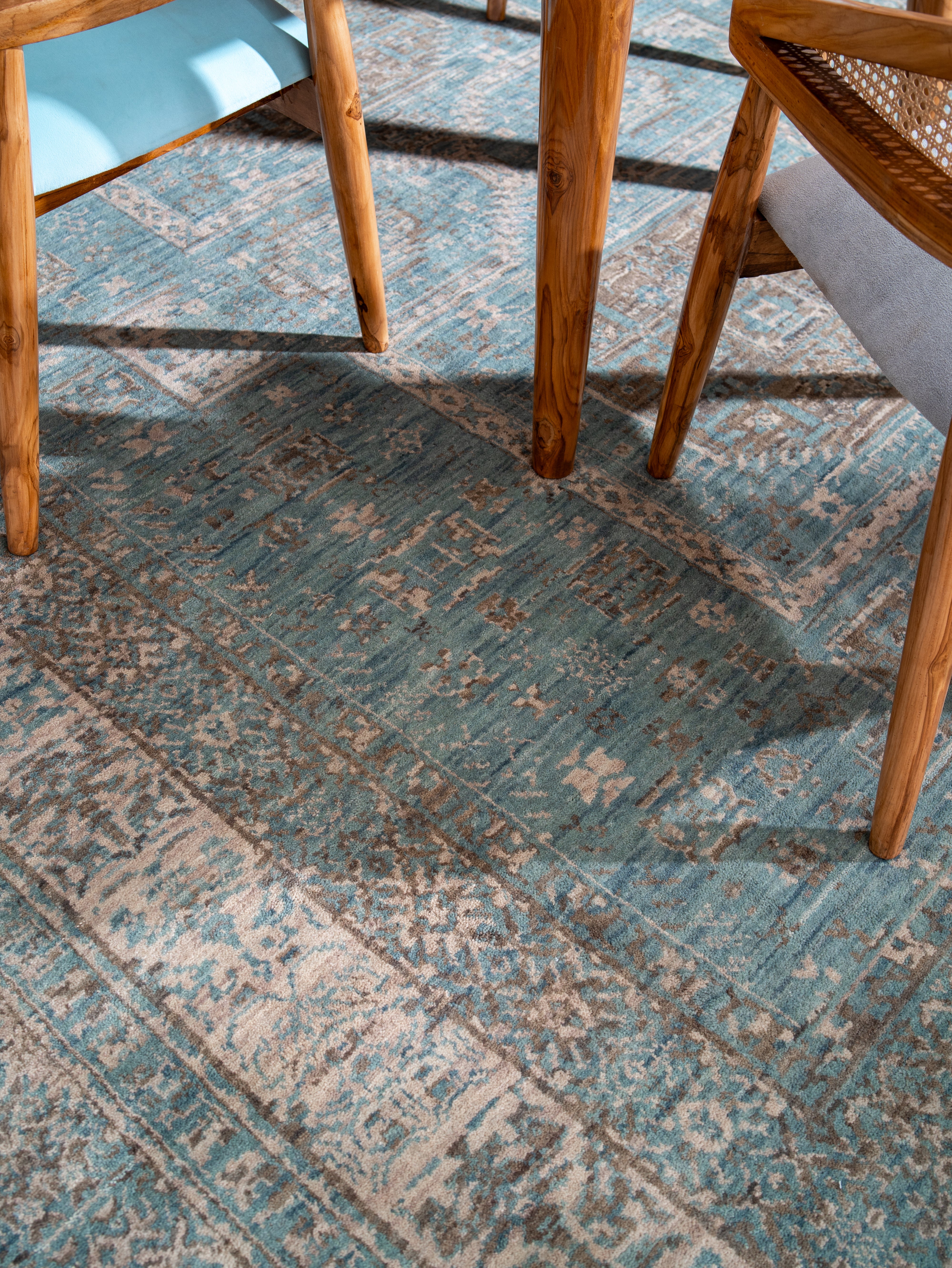 Opal Hand Knotted Green Beige Oriental Area Rug