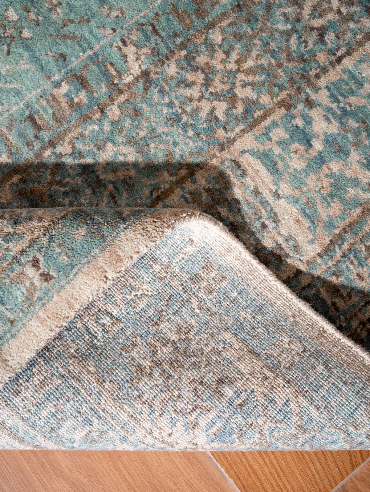 Opal Hand Knotted Green Beige Oriental Area Rug