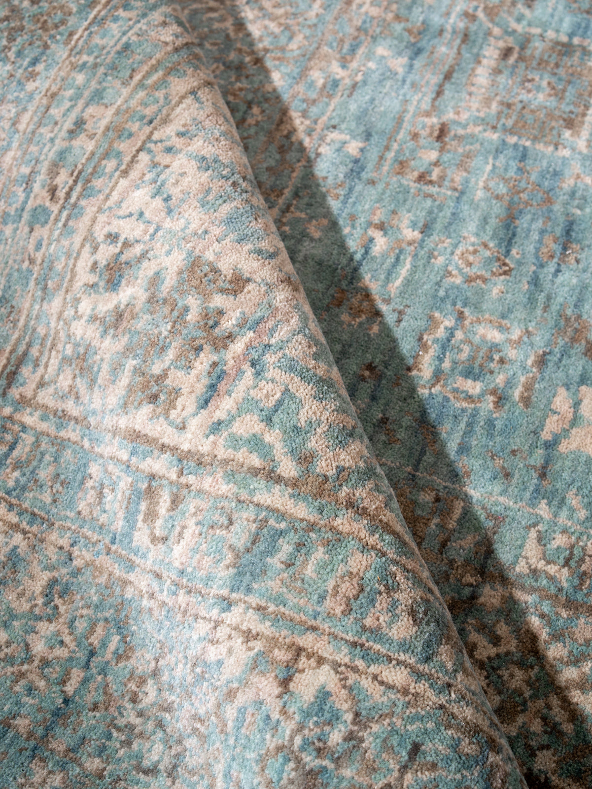 Opal Hand Knotted Green Beige Oriental Area Rug