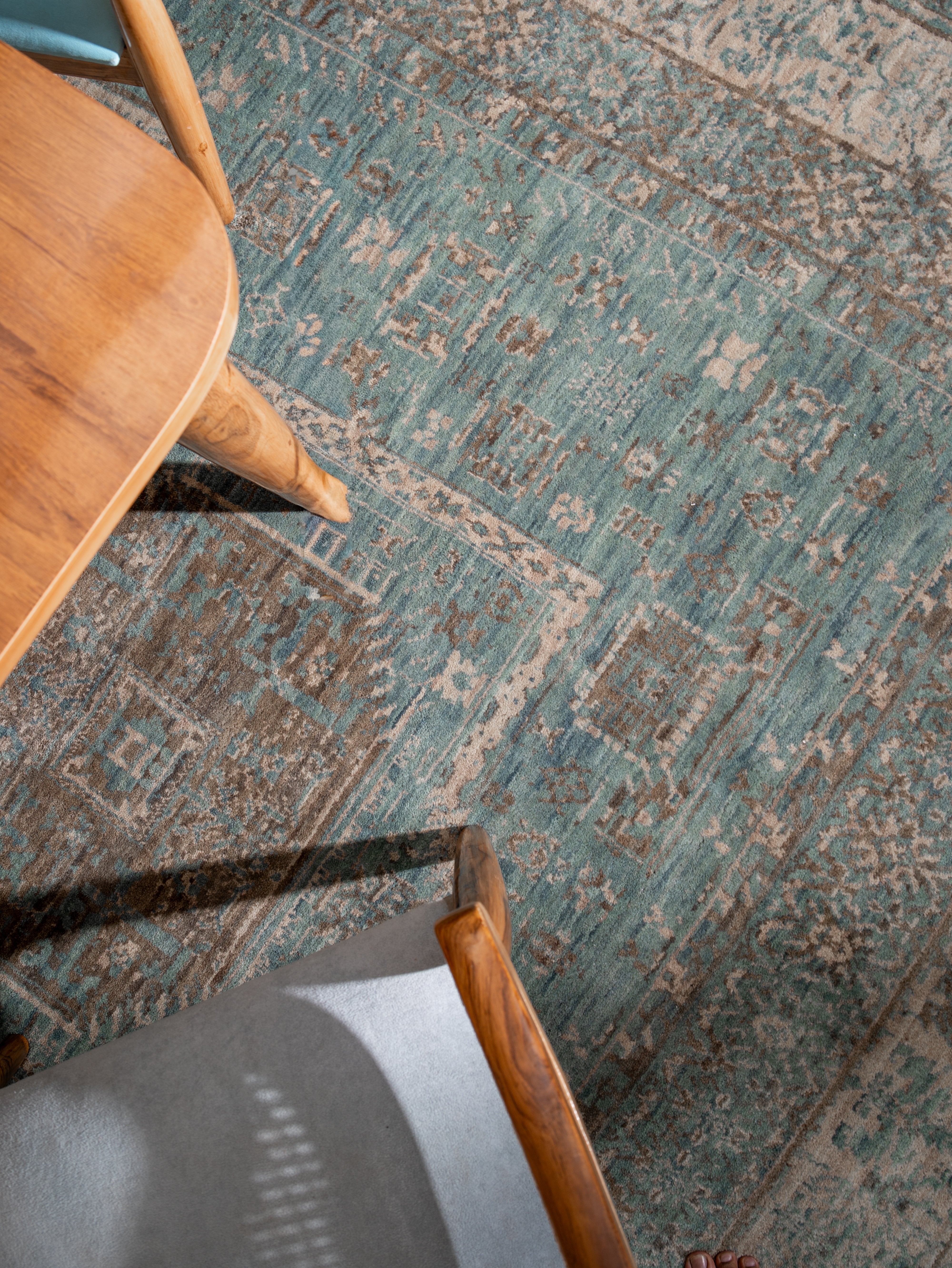 Opal Hand Knotted Green Beige Oriental Area Rug