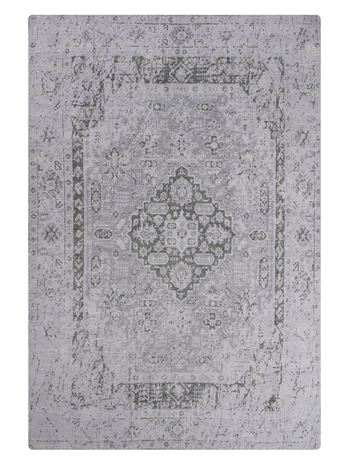 Traditional Oriental Vintage Look Rug in Silver Green Tones