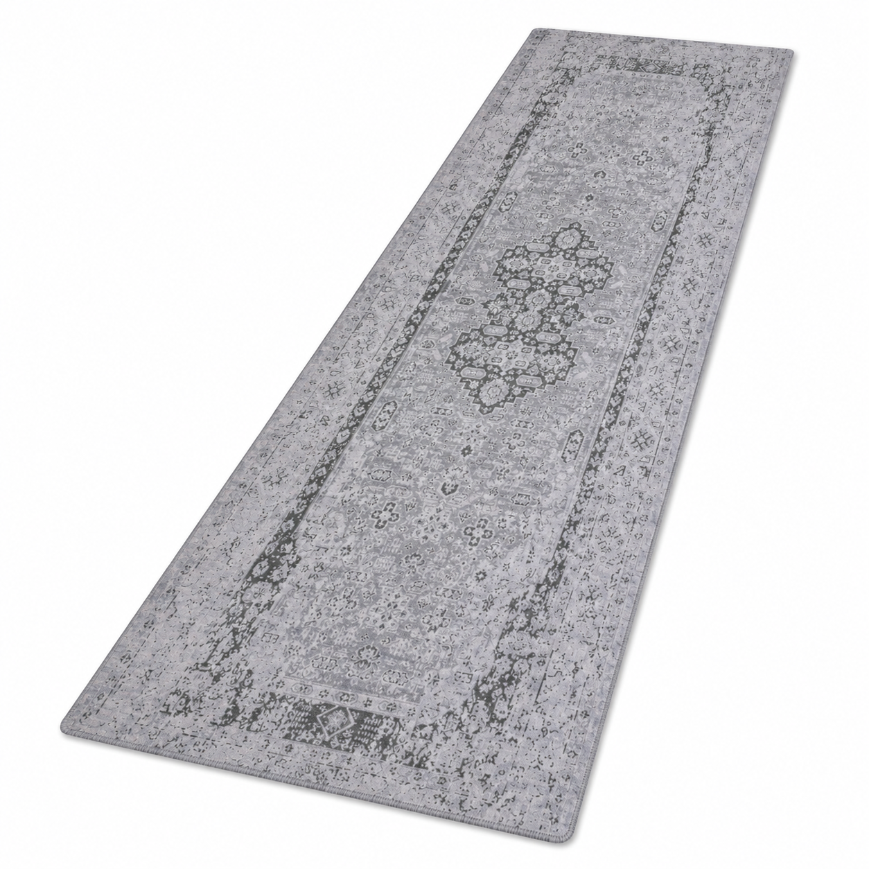 Traditional Oriental Vintage Look Rug in Silver Green Tones
