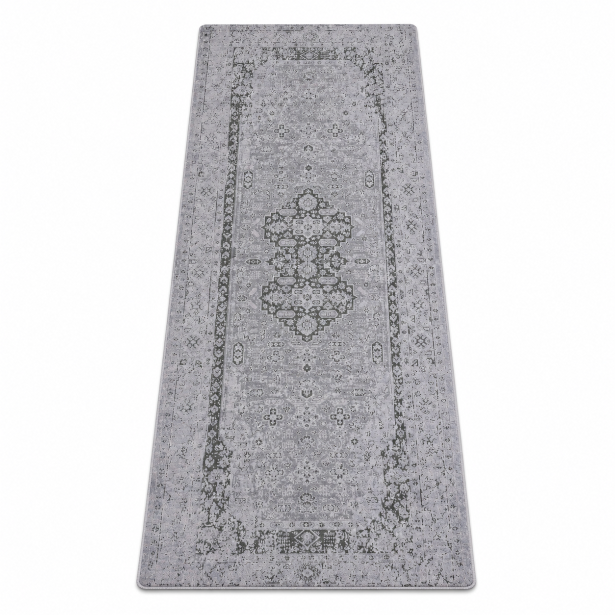 Traditional Oriental Vintage Look Rug in Silver Green Tones