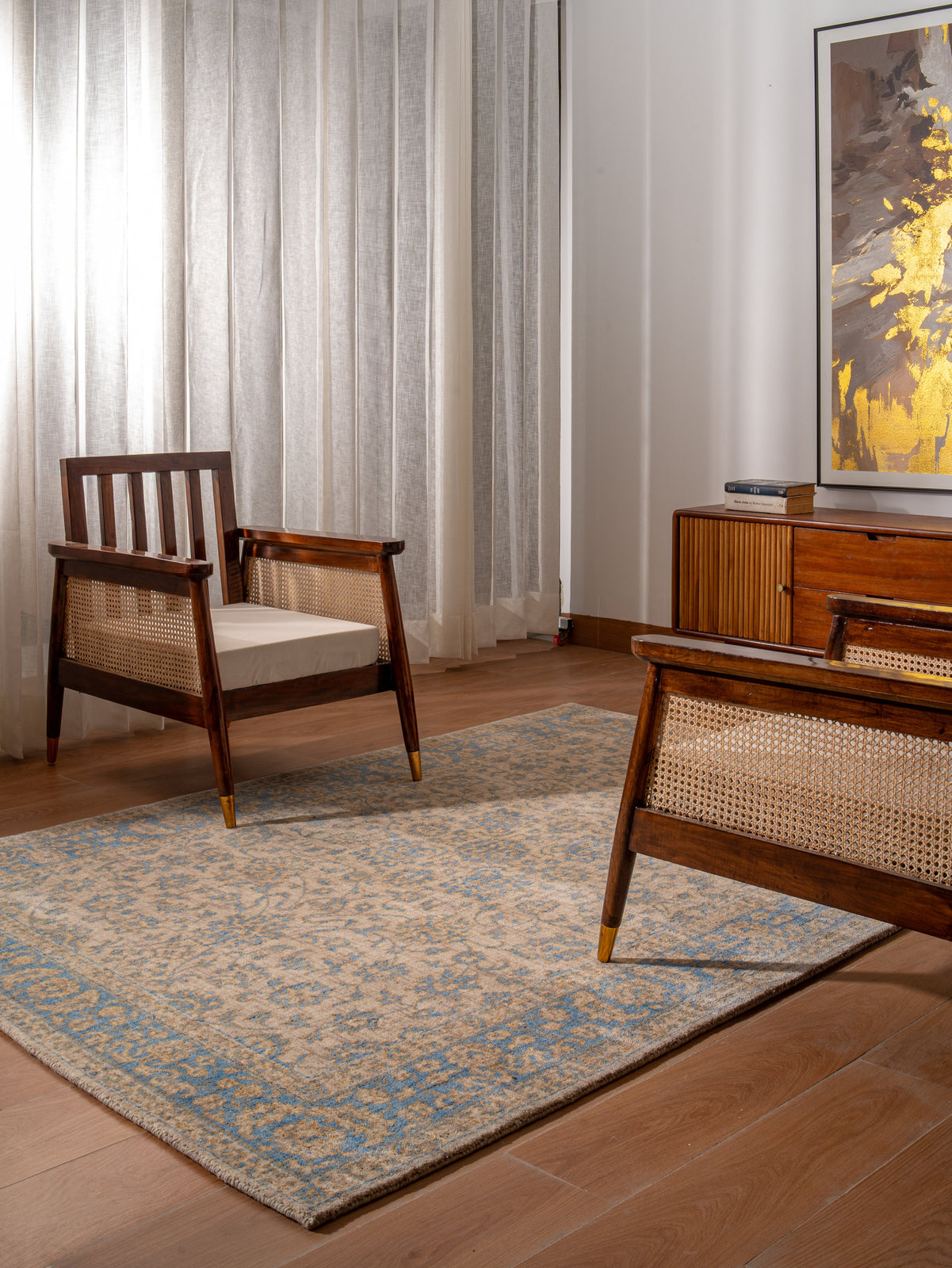 Sahara Blue Hand Knotted Wool Oriental Area Rug