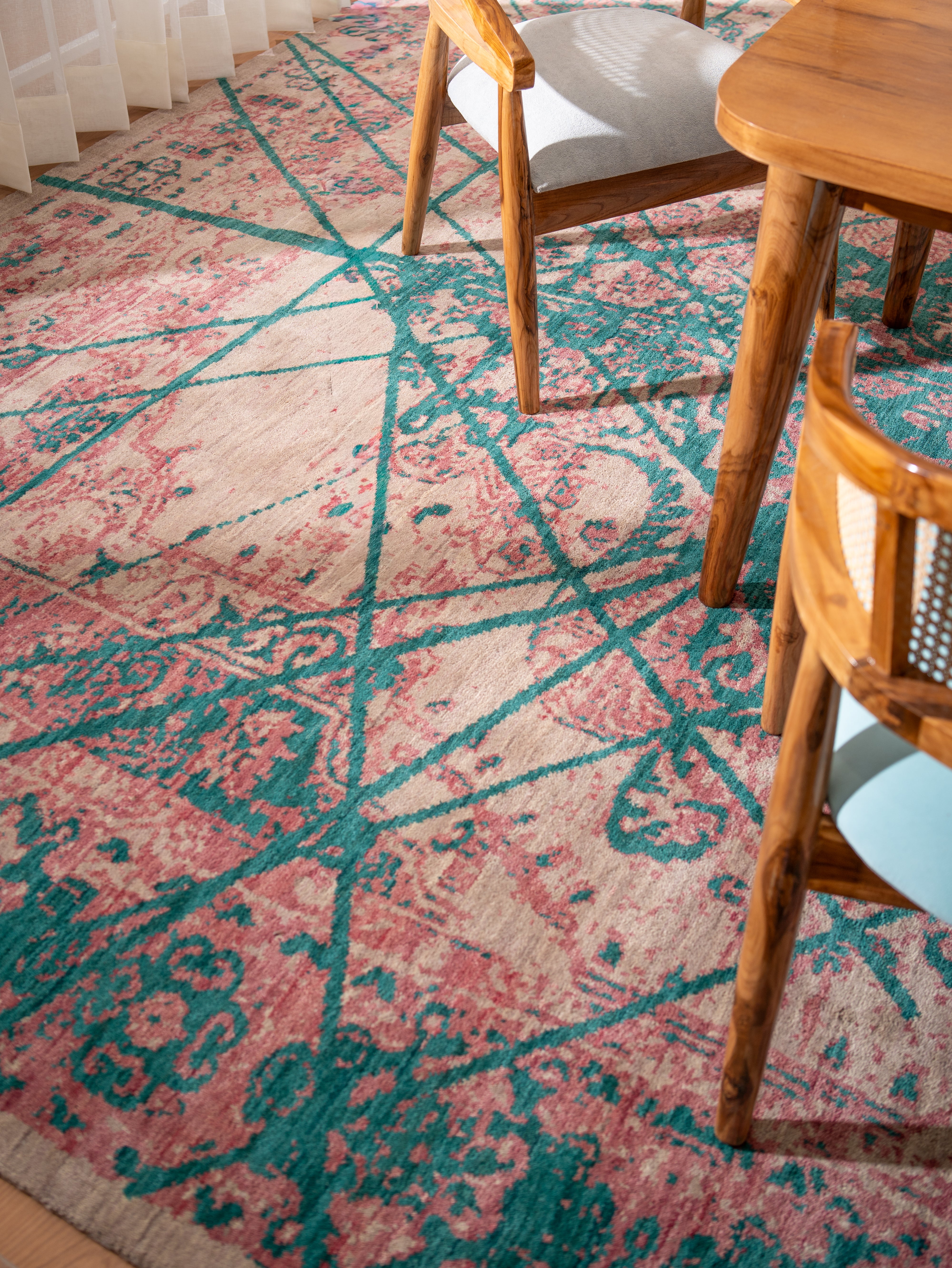 Teal Reverie Hand Knotted Oriental Wool Area Rug