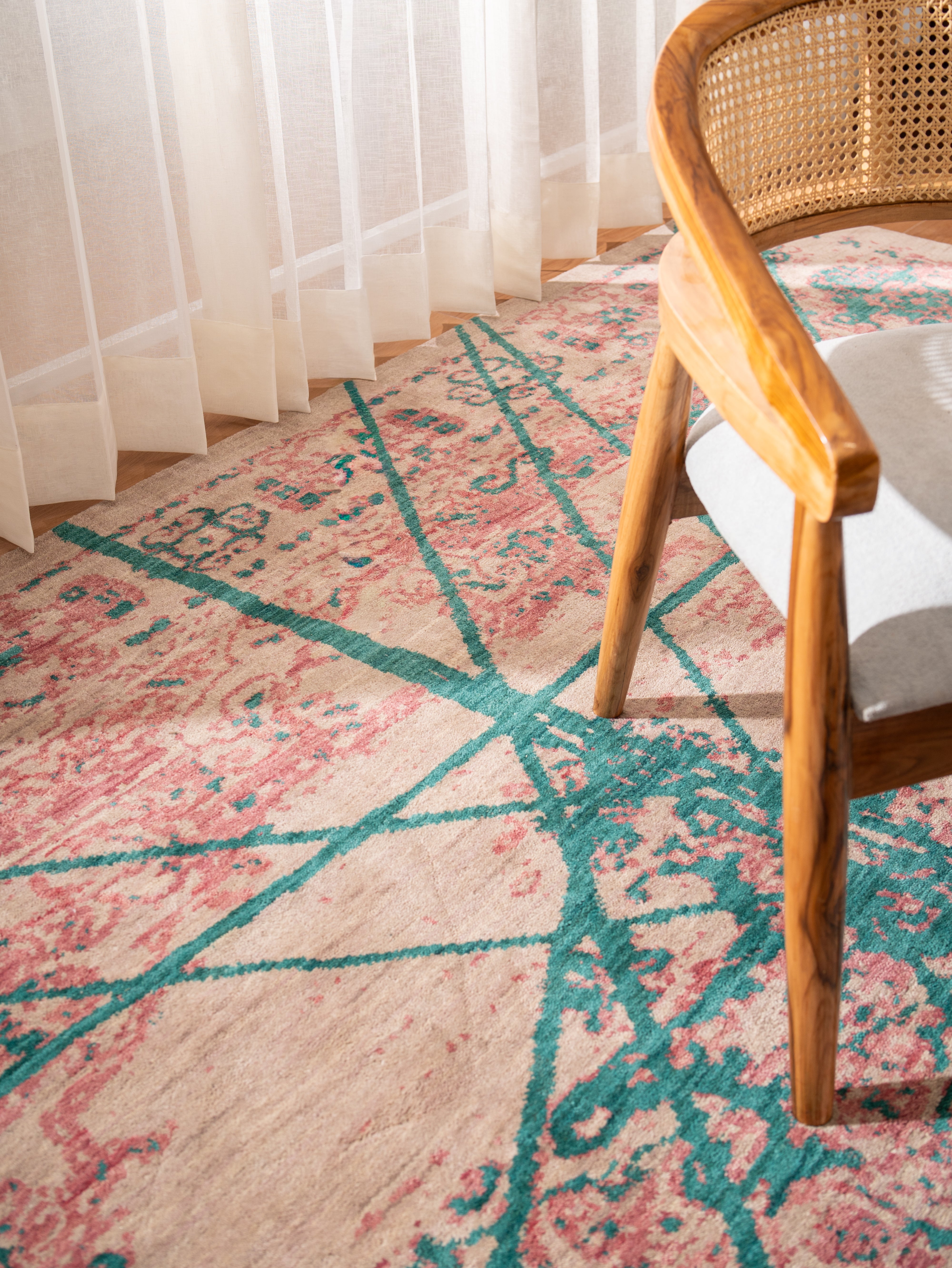 Teal Reverie Hand Knotted Oriental Wool Area Rug