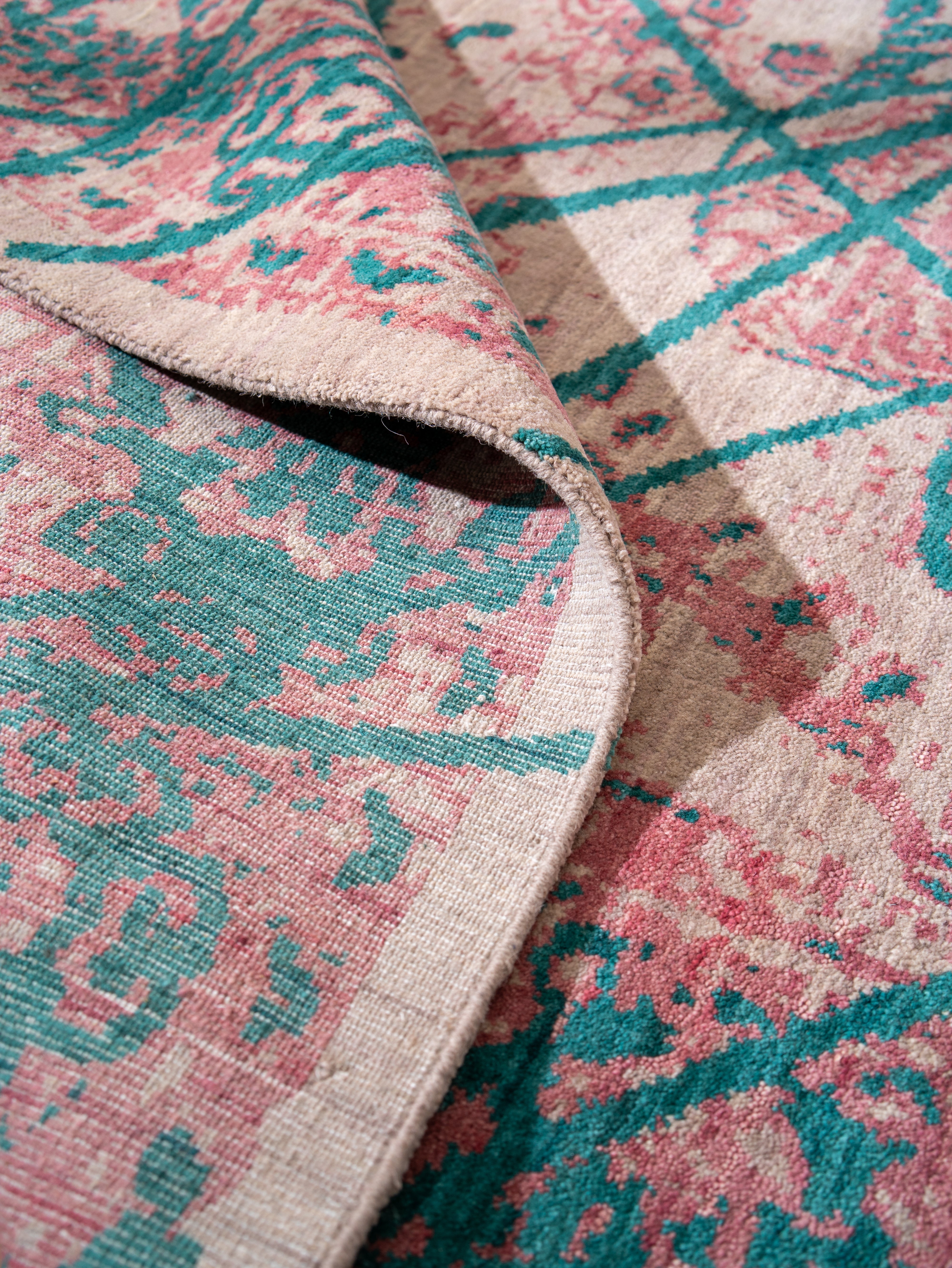 Teal Reverie Hand Knotted Oriental Wool Area Rug