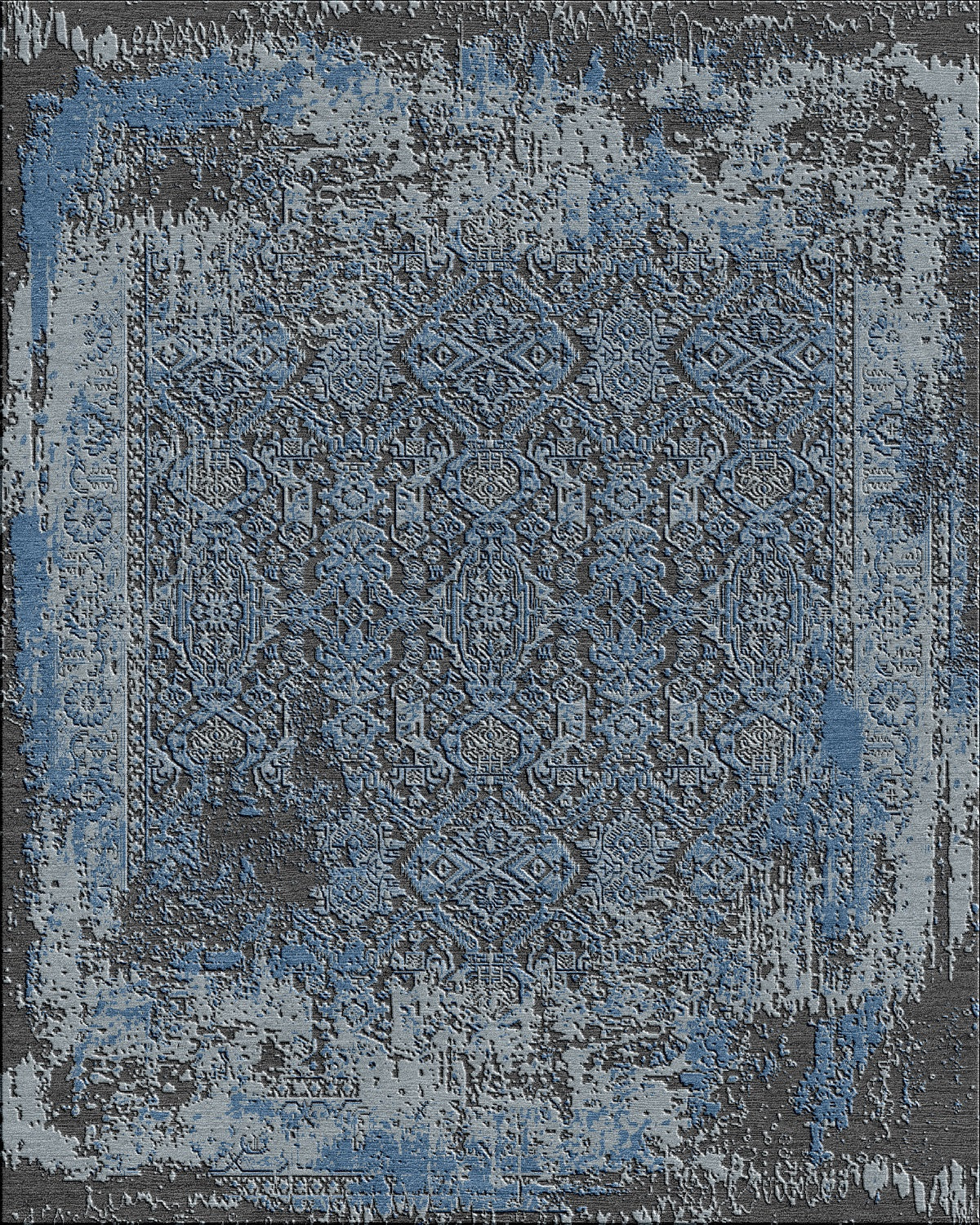 Antique-Style Blue Grey Medallion Oriental Rug