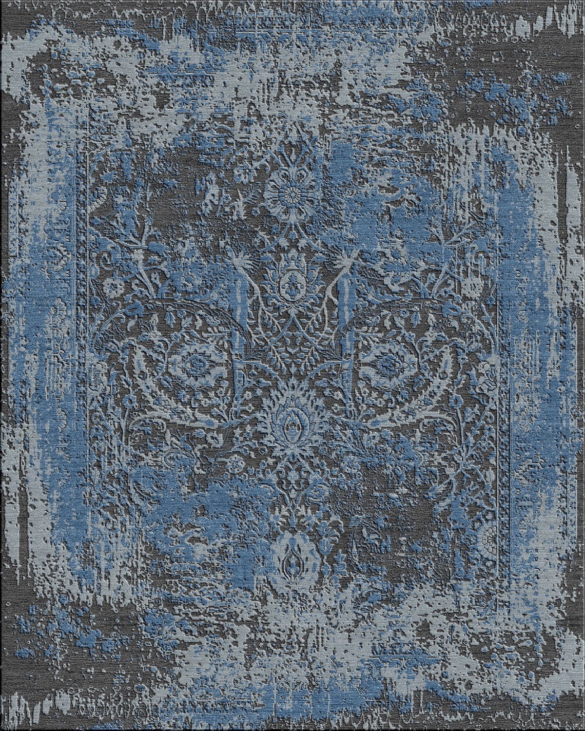 Weathered Botanical Motif Blue & Slate Oriental Rug