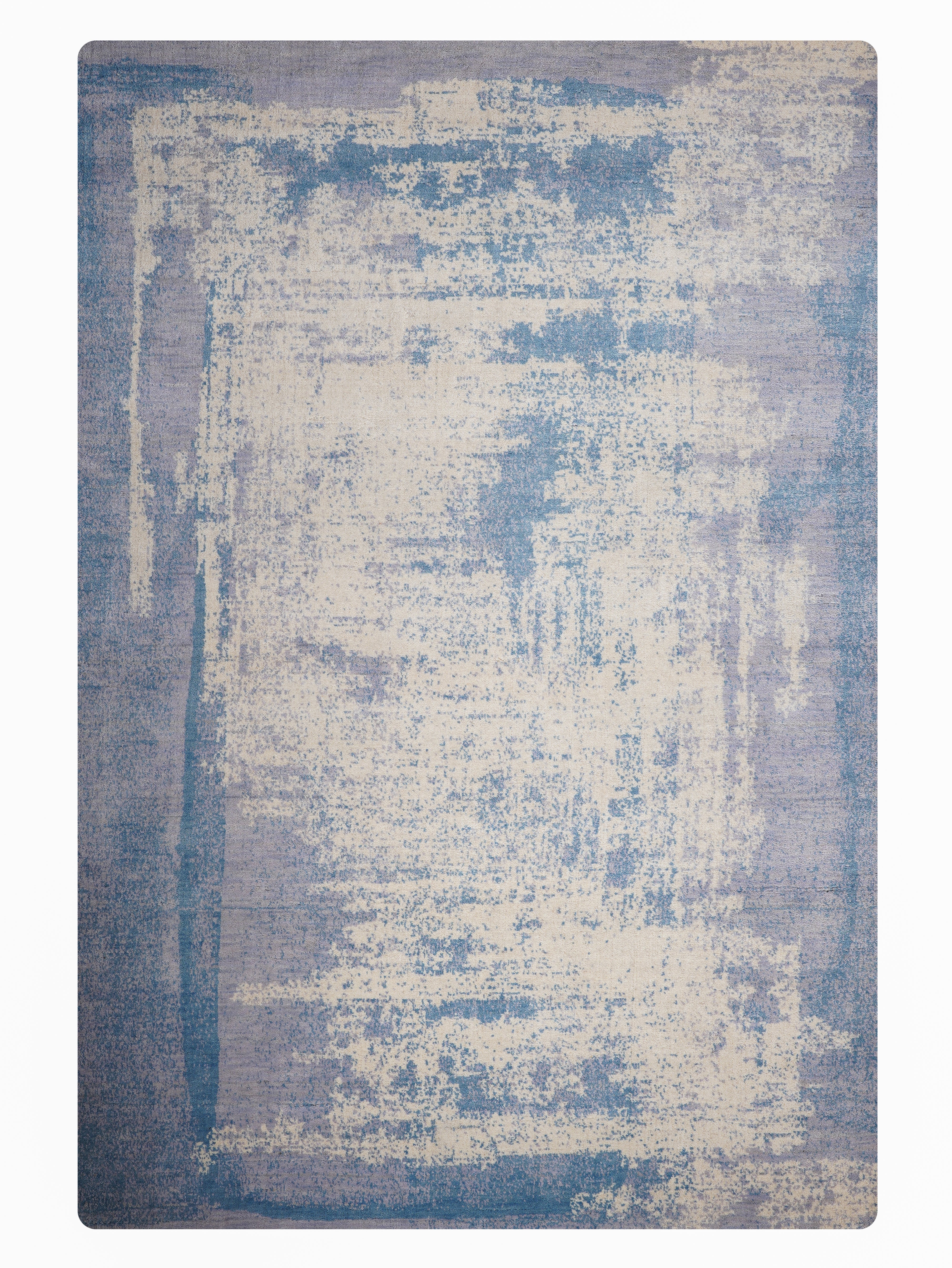 Modern Blue Distressed Hand Knotted Abstract Area Rug