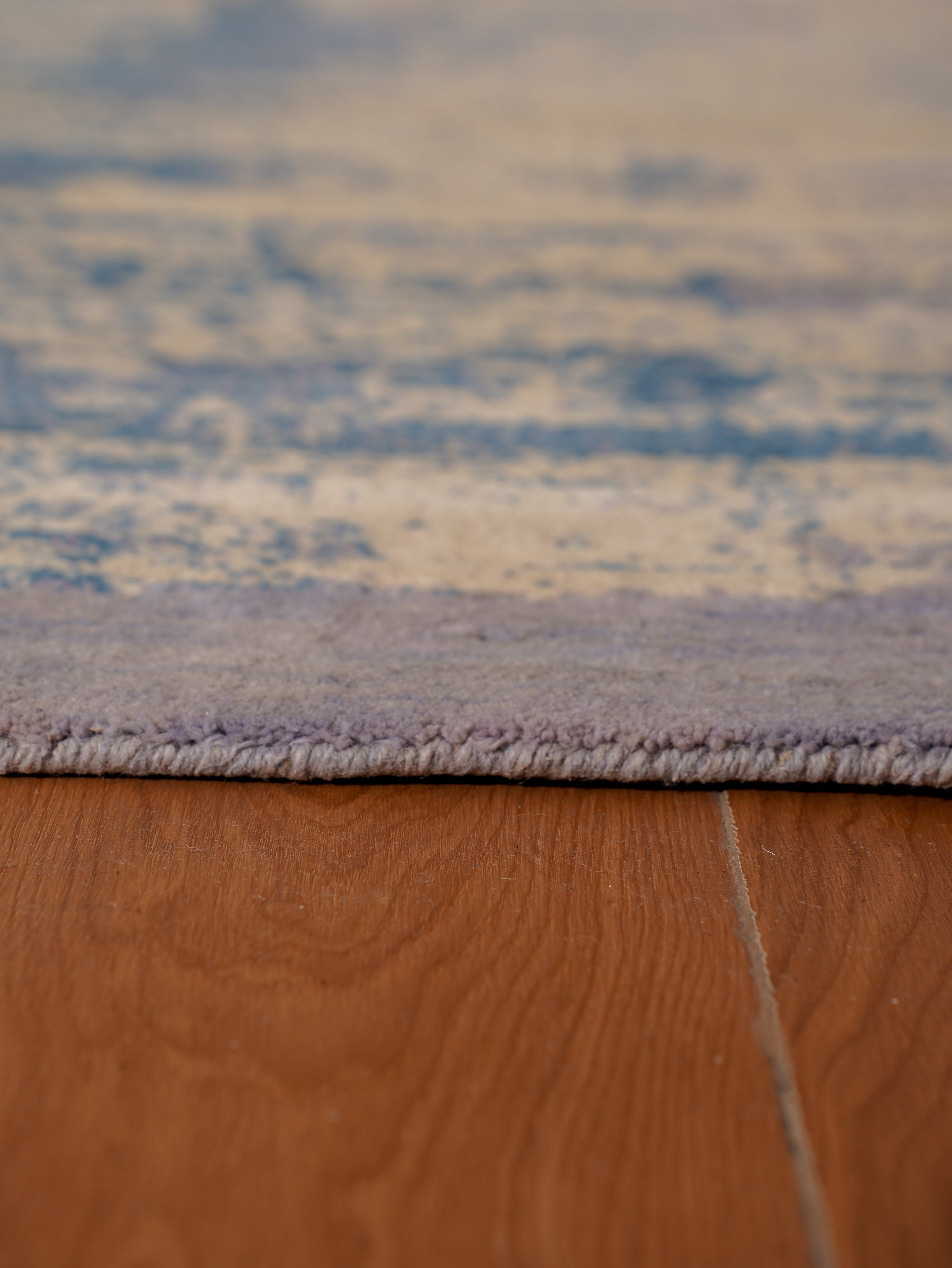 Modern Blue Distressed Hand Knotted Abstract Area Rug