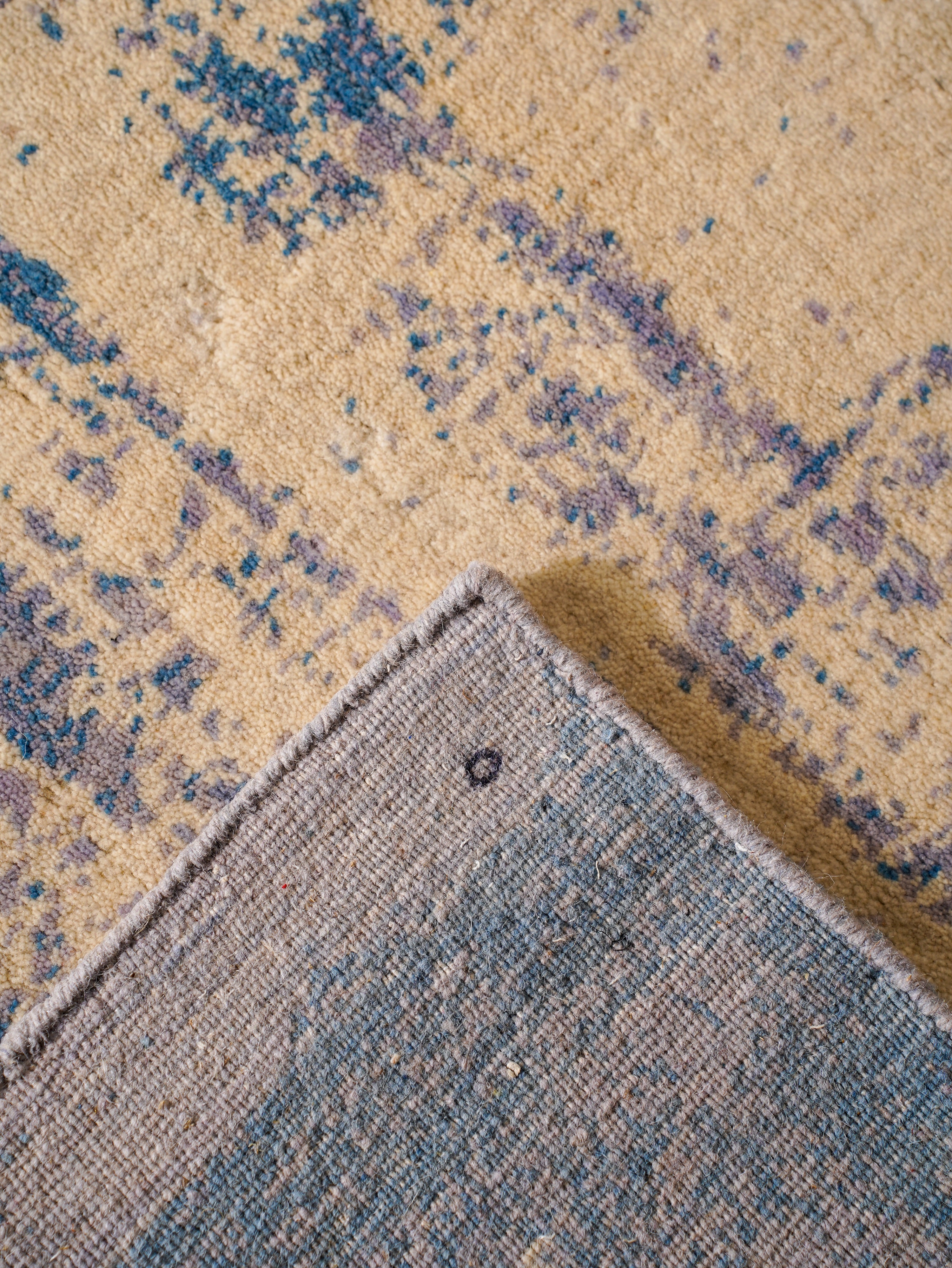 Modern Blue Distressed Hand Knotted Abstract Area Rug