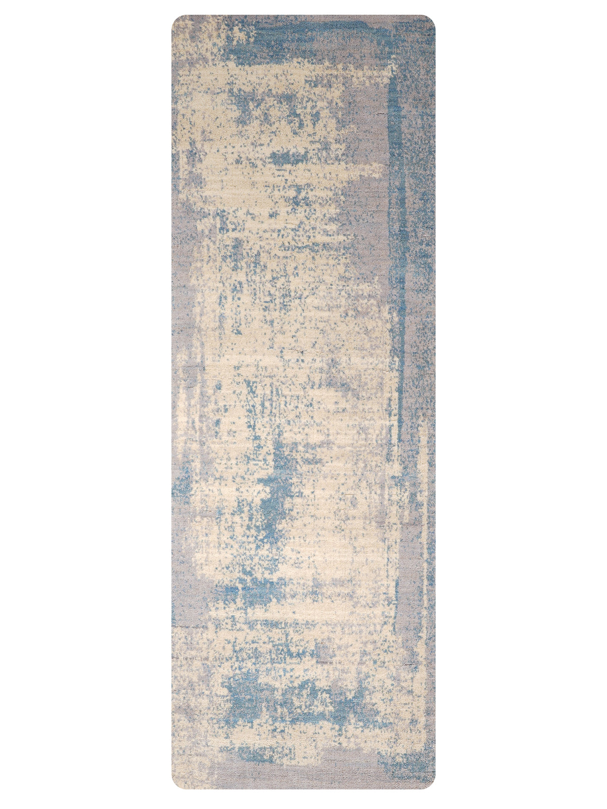Modern Blue Distressed Hand Knotted Abstract Area Rug