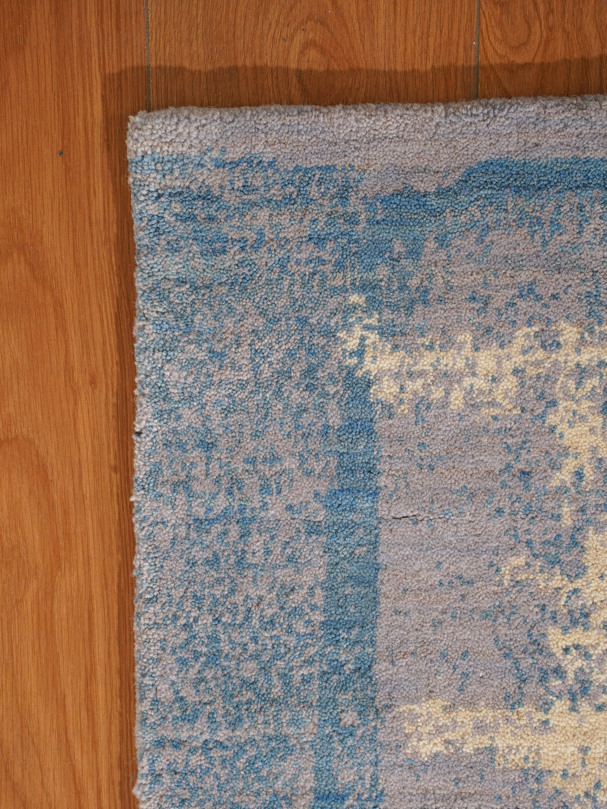 Modern Blue Distressed Hand Knotted Abstract Area Rug