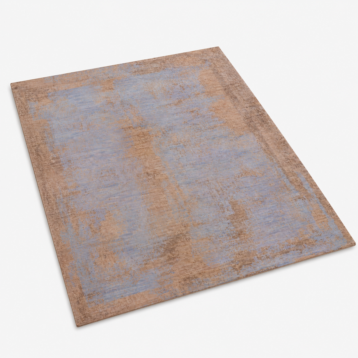 Modern Blue Distressed Hand Knotted Abstract Area Rug