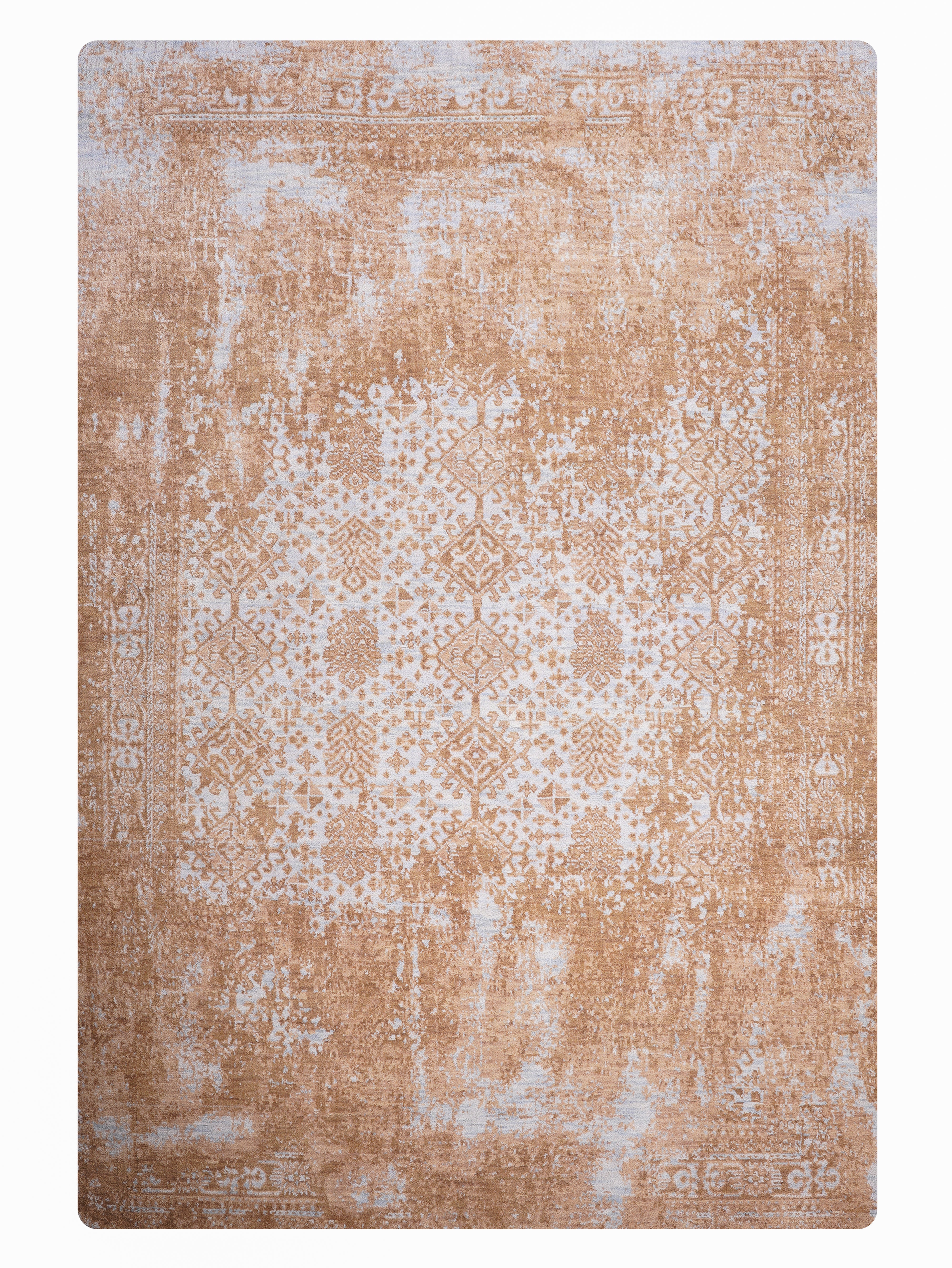 Antique-Inspired Distressed Hand Knotted Wool Rug