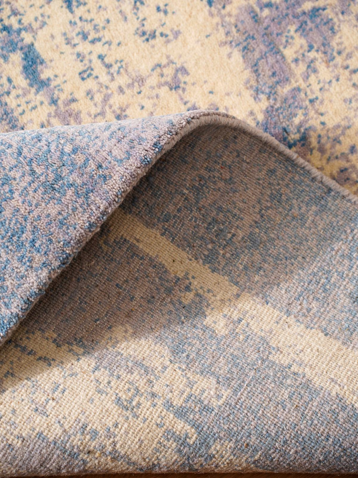 Modern Blue Distressed Hand Knotted Abstract Area Rug