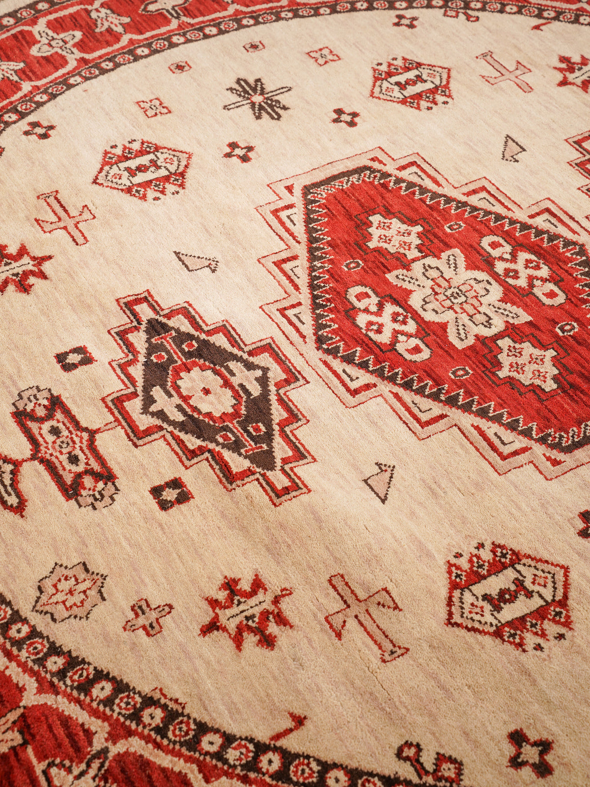 Golden Red Heritage Hand-Knotted Wool Rug with Red Tribal Medallion Design