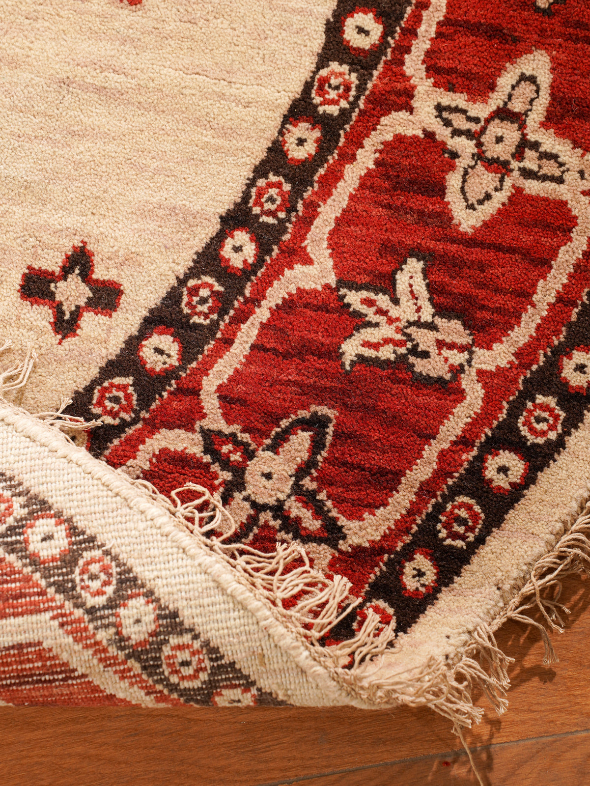 Golden Red Heritage Hand-Knotted Wool Rug with Red Tribal Medallion Design