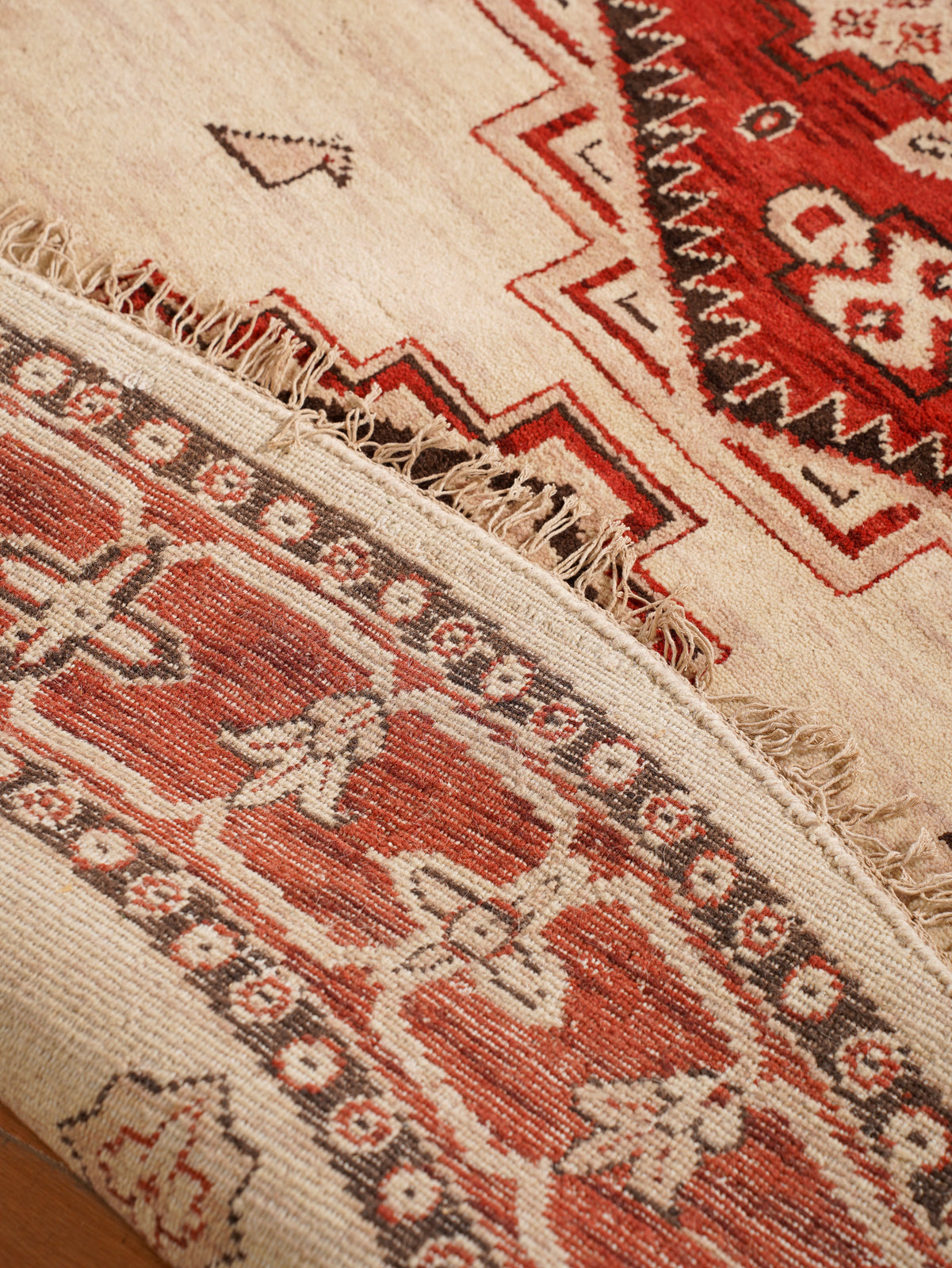 Golden Red Heritage Hand-Knotted Wool Rug with Red Tribal Medallion Design