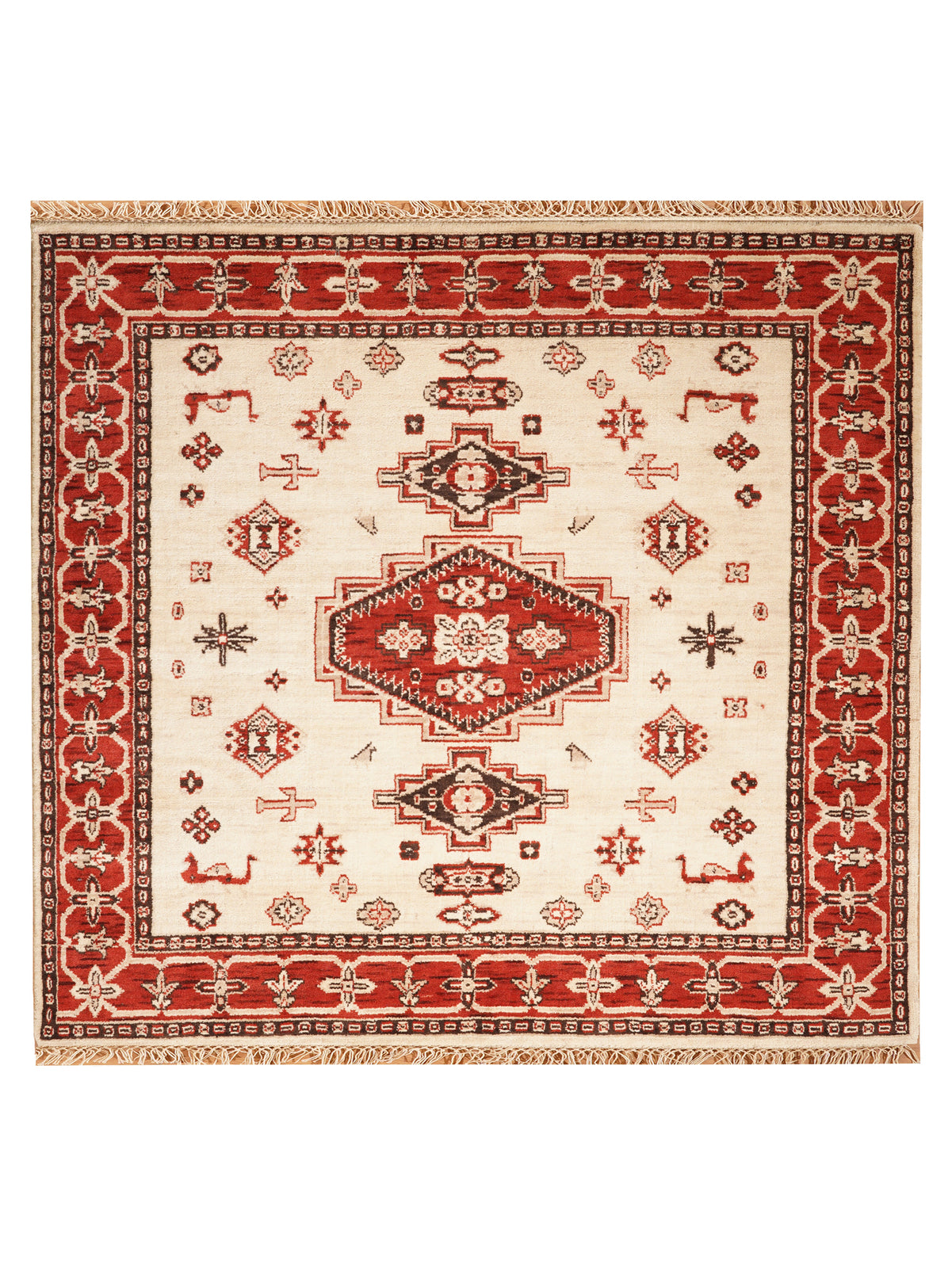 Golden Red Heritage Hand-Knotted Wool Rug with Red Tribal Medallion Design