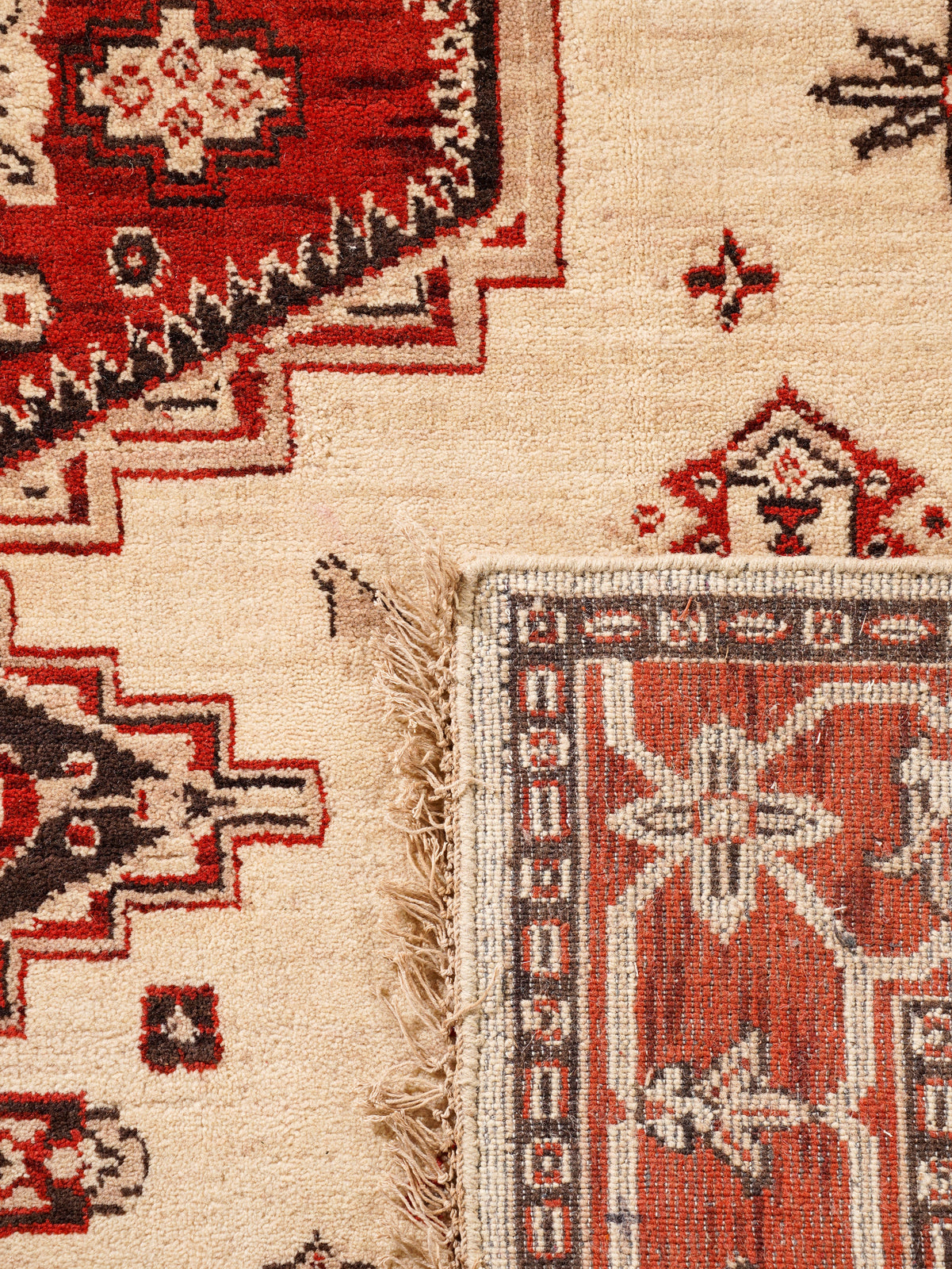 Golden Red Heritage Hand-Knotted Wool Rug with Red Tribal Medallion Design