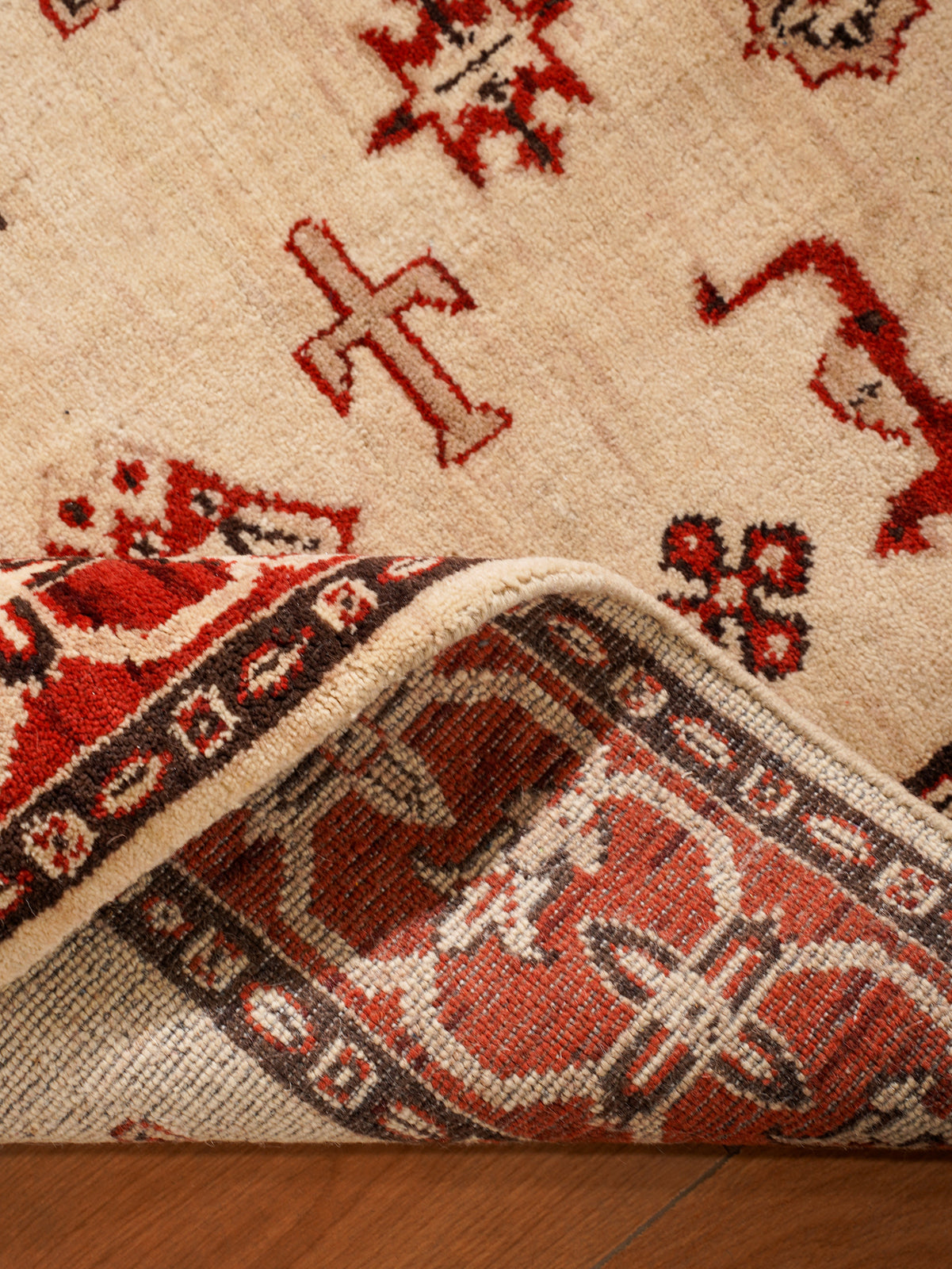 Golden Red Heritage Hand-Knotted Wool Rug with Red Tribal Medallion Design