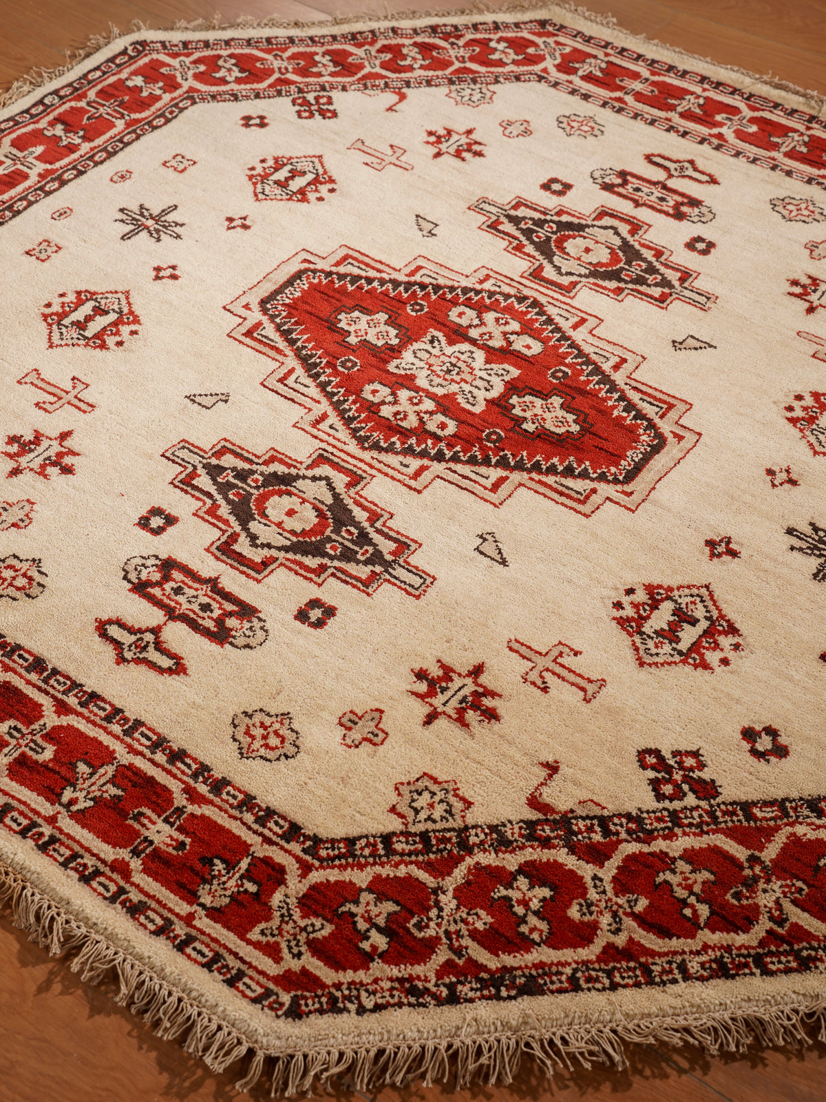 Golden Red Heritage Hand-Knotted Wool Rug with Red Tribal Medallion Design