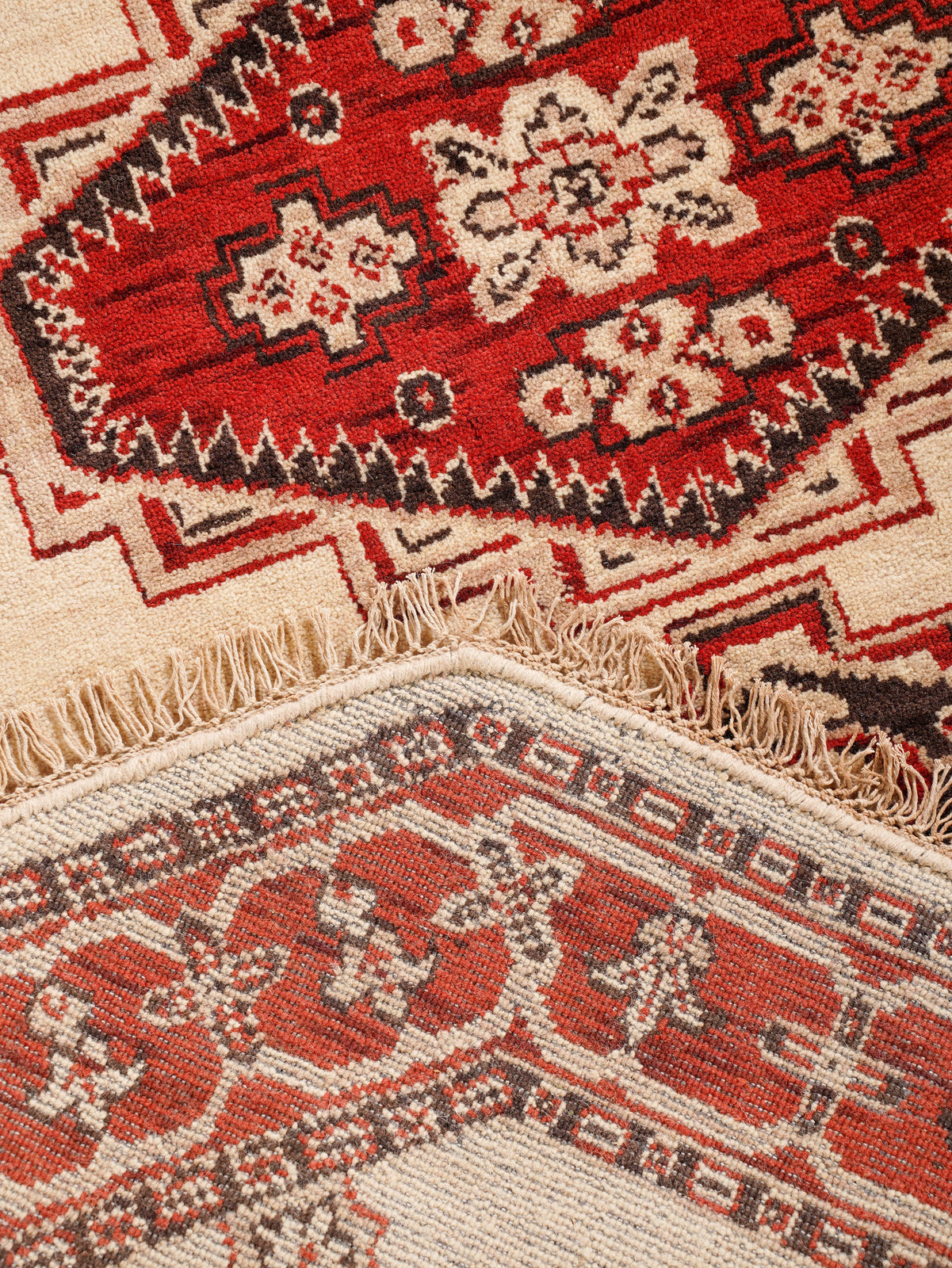 Golden Red Heritage Hand-Knotted Wool Rug with Red Tribal Medallion Design
