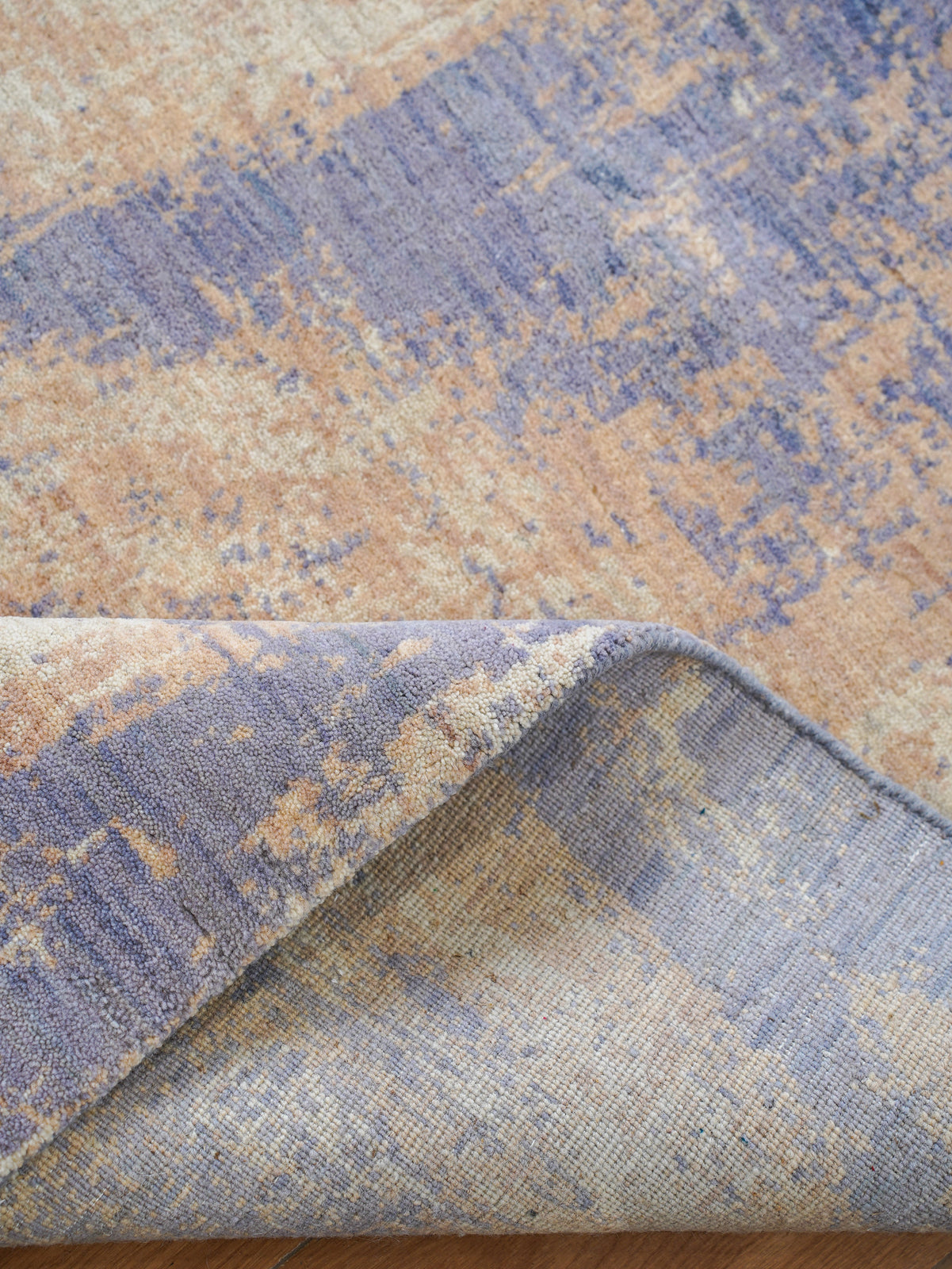 Modern Abstract Blue & Beige Hand Knotted Wool Area Rug
