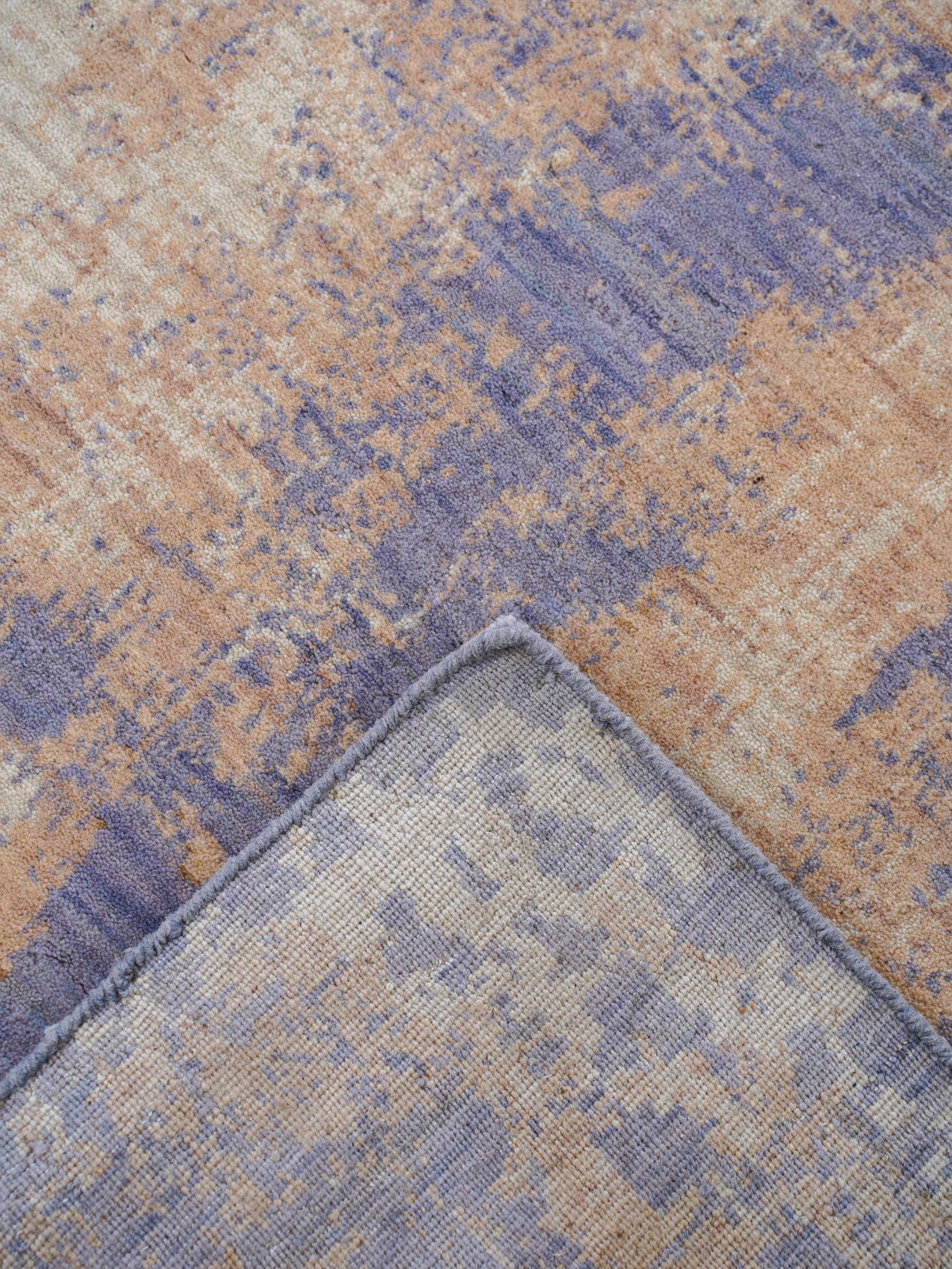 Modern Abstract Blue & Beige Hand Knotted Wool Area Rug