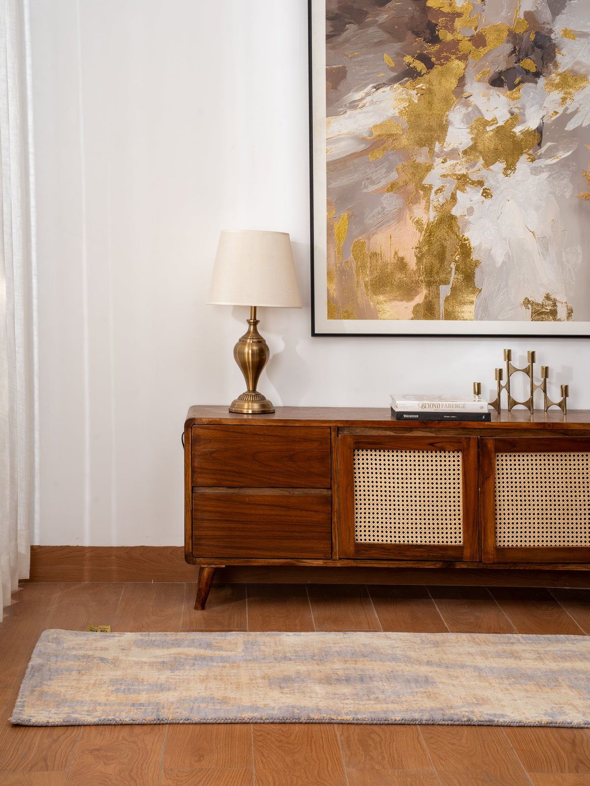 Modern Abstract Blue & Beige Hand Knotted Wool Area Rug