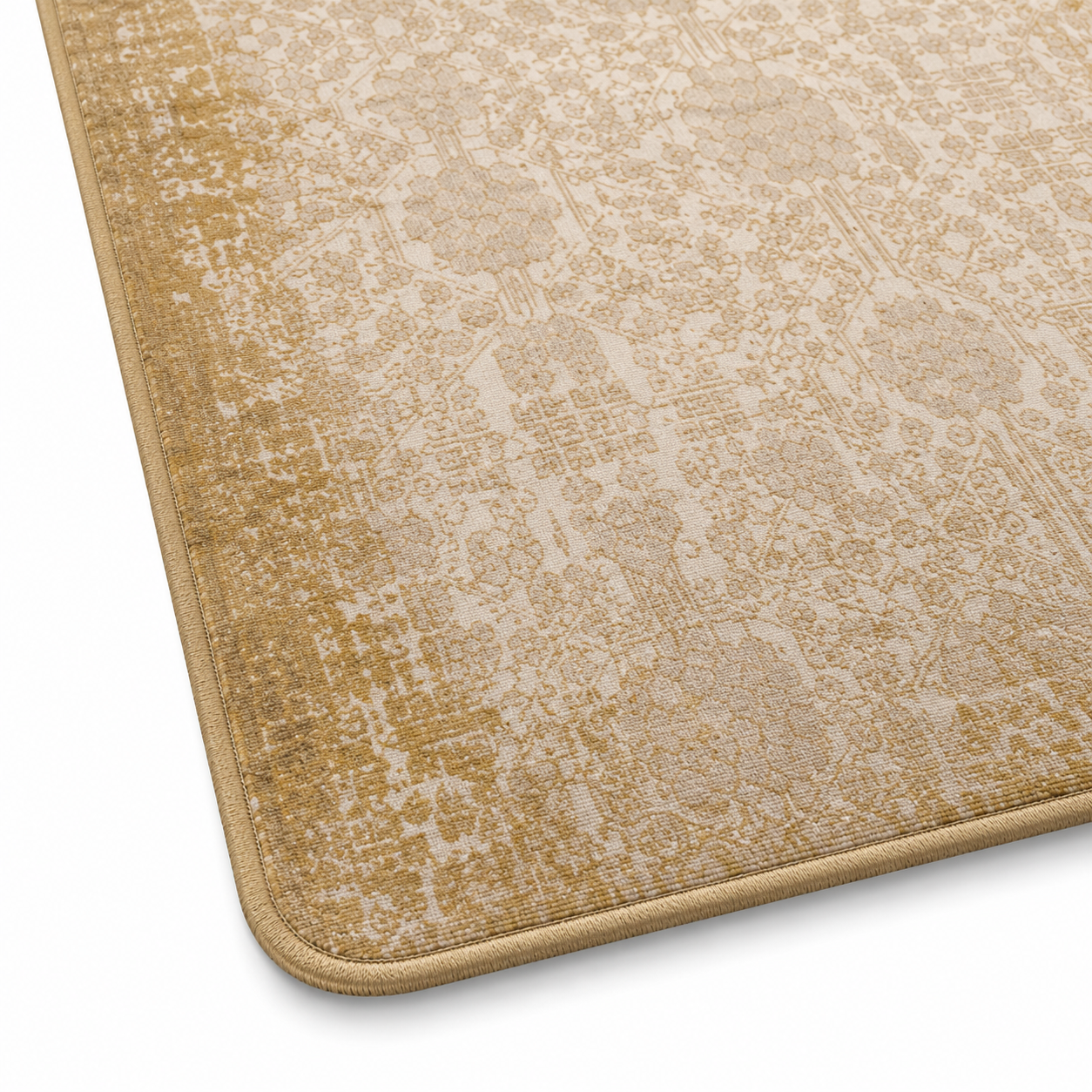 Ivory & Gold Vintage-Style Hand Knotted Rug