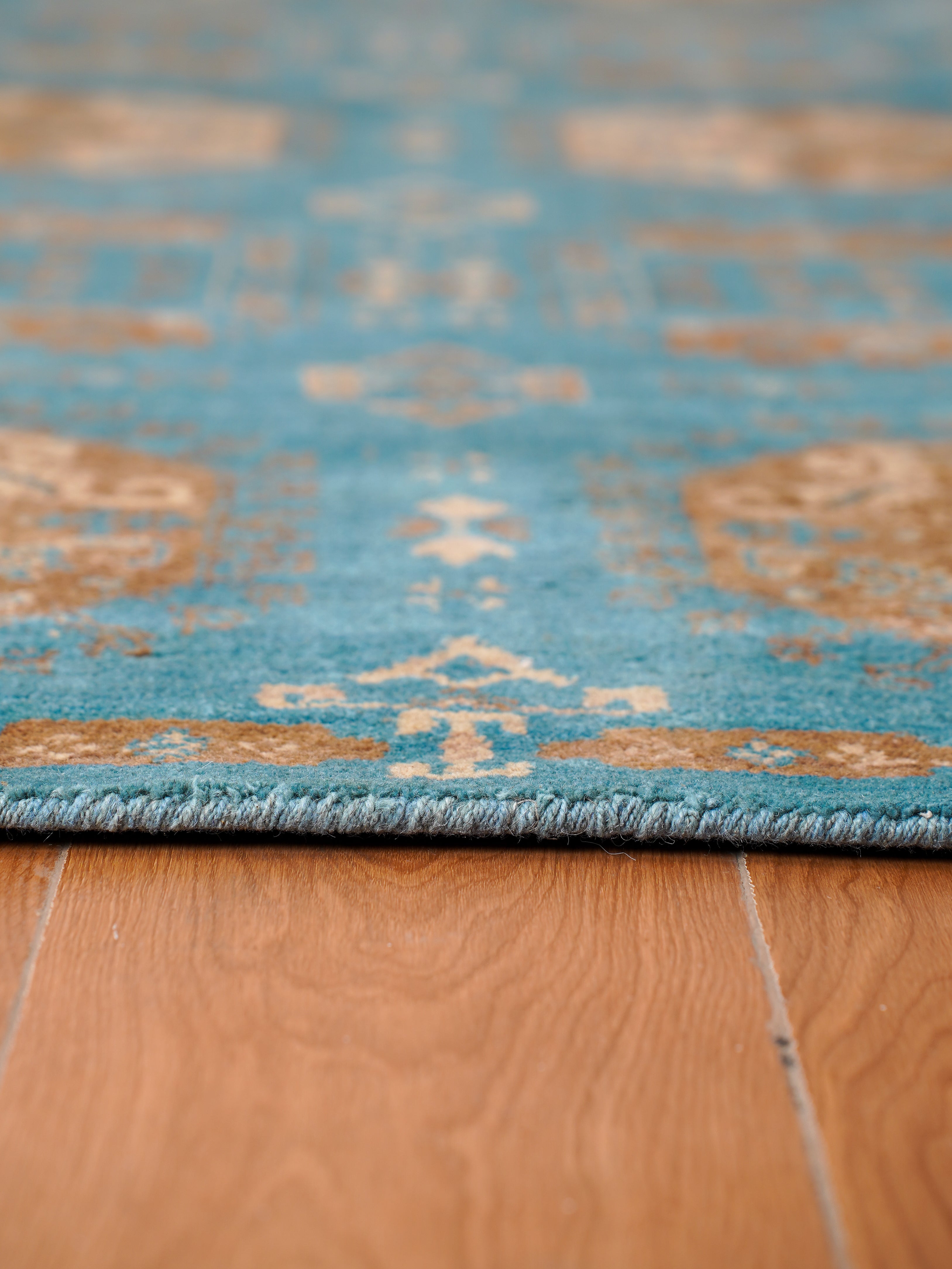 Turquoise Tribal Medallion Hand Knotted Wool Area Rug