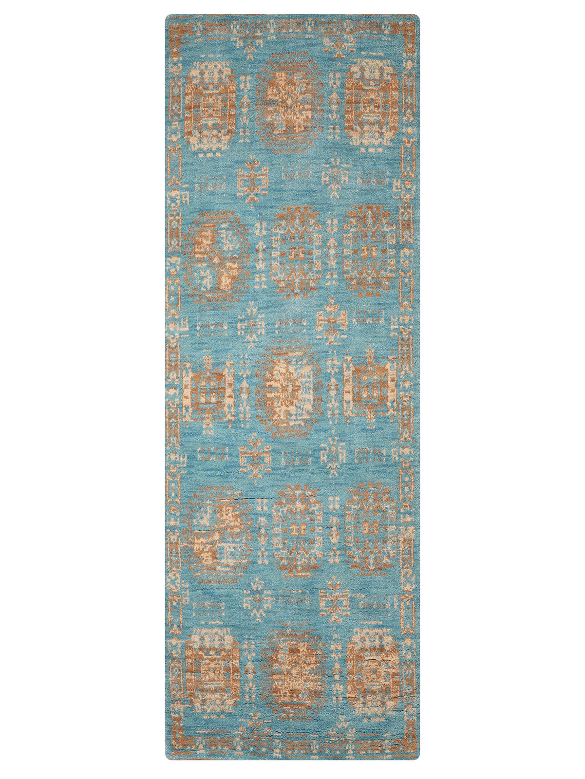 Turquoise Tribal Medallion Hand Knotted Wool Area Rug